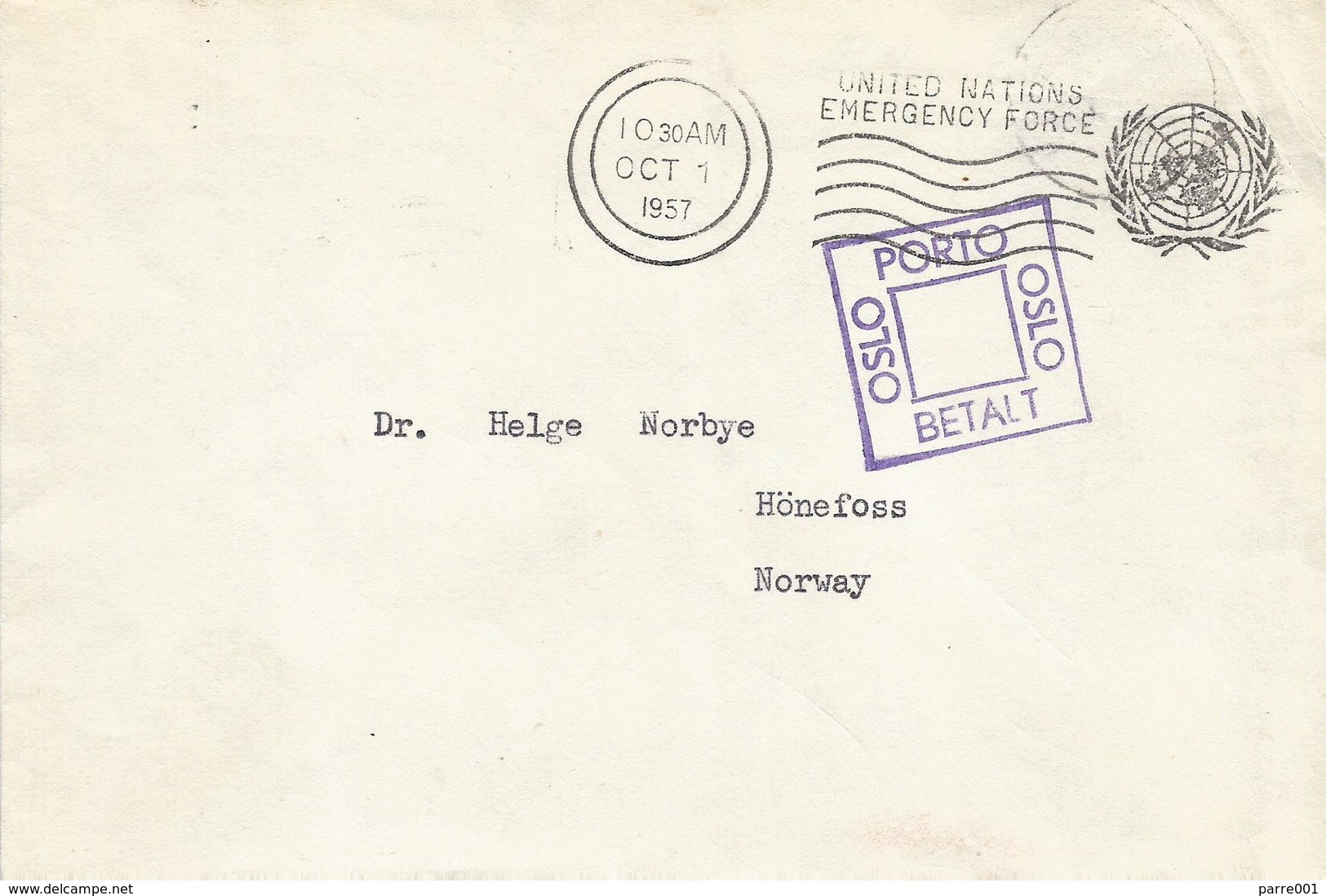 Norway 1957 UNEF Egypt Gaza Palestine Peacekeeping Military Police Field Post Cover - Militaria