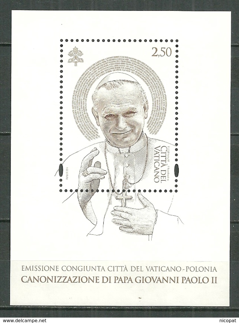 Vatican MNH ** 1658 Canonisation De Jean Paul II Pape Religion émission Commune Pologne Italie - Neufs