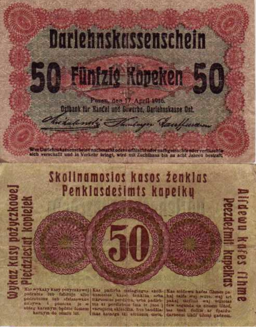 WWI (Germany - Occupation Lithuania) 50 KOPEKEN (1916) Pick R121c TB+ - Andere & Zonder Classificatie