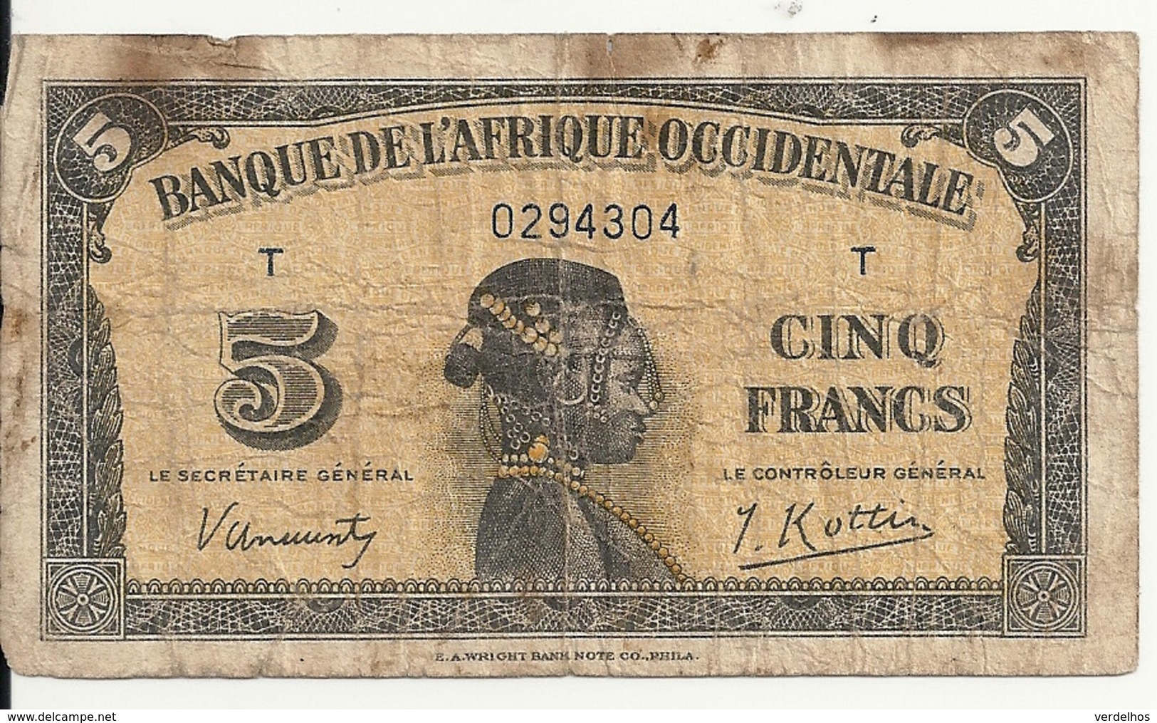 AFRIQUE OCCIDENTALE 5 FRANCS 1942 VG+ P 28 - Autres - Afrique