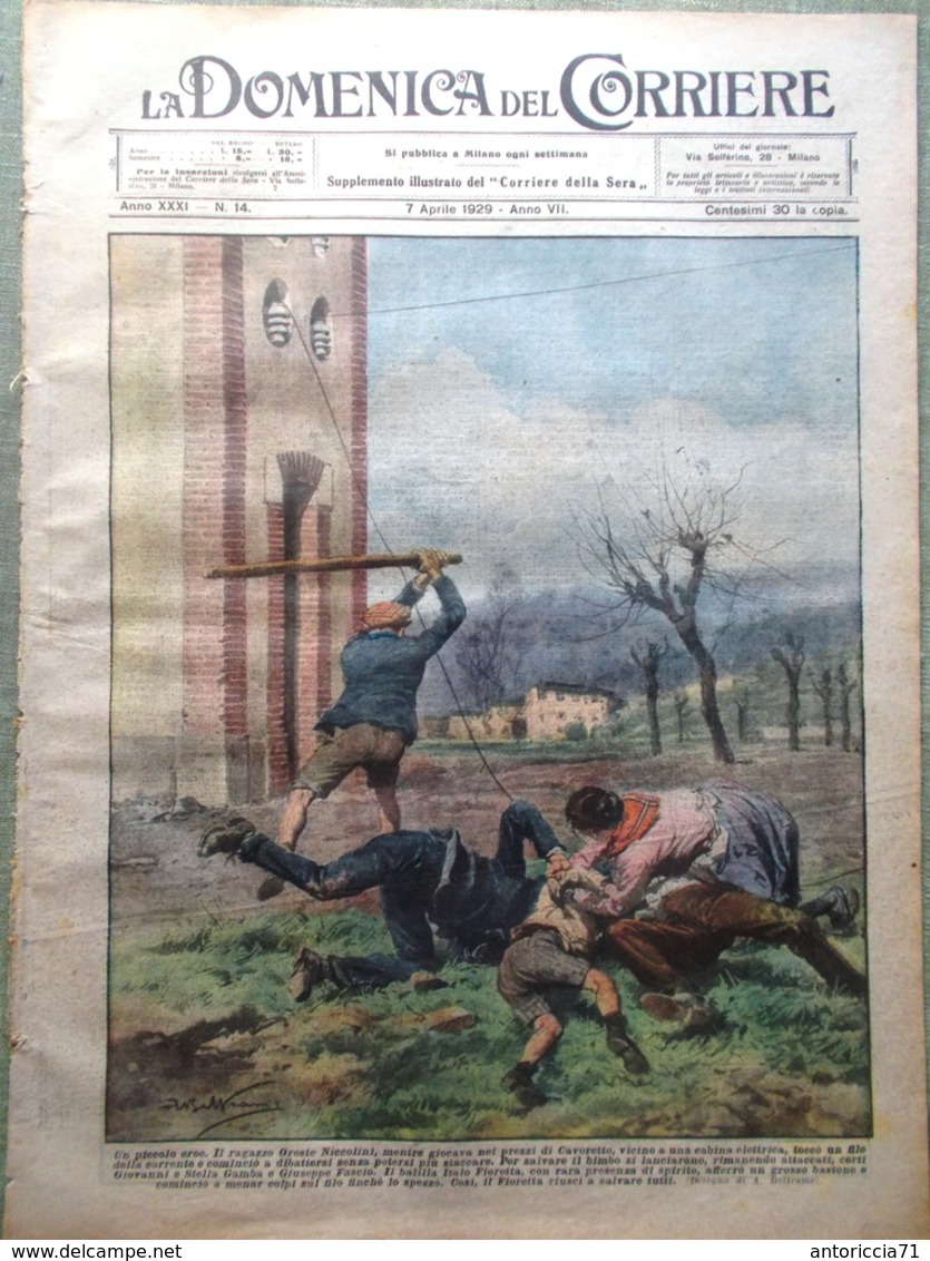 La Domenica Del Corriere 7 Aprile 1929 Funerali Foch Zeppelin Tanganica Riposto - Altri & Non Classificati