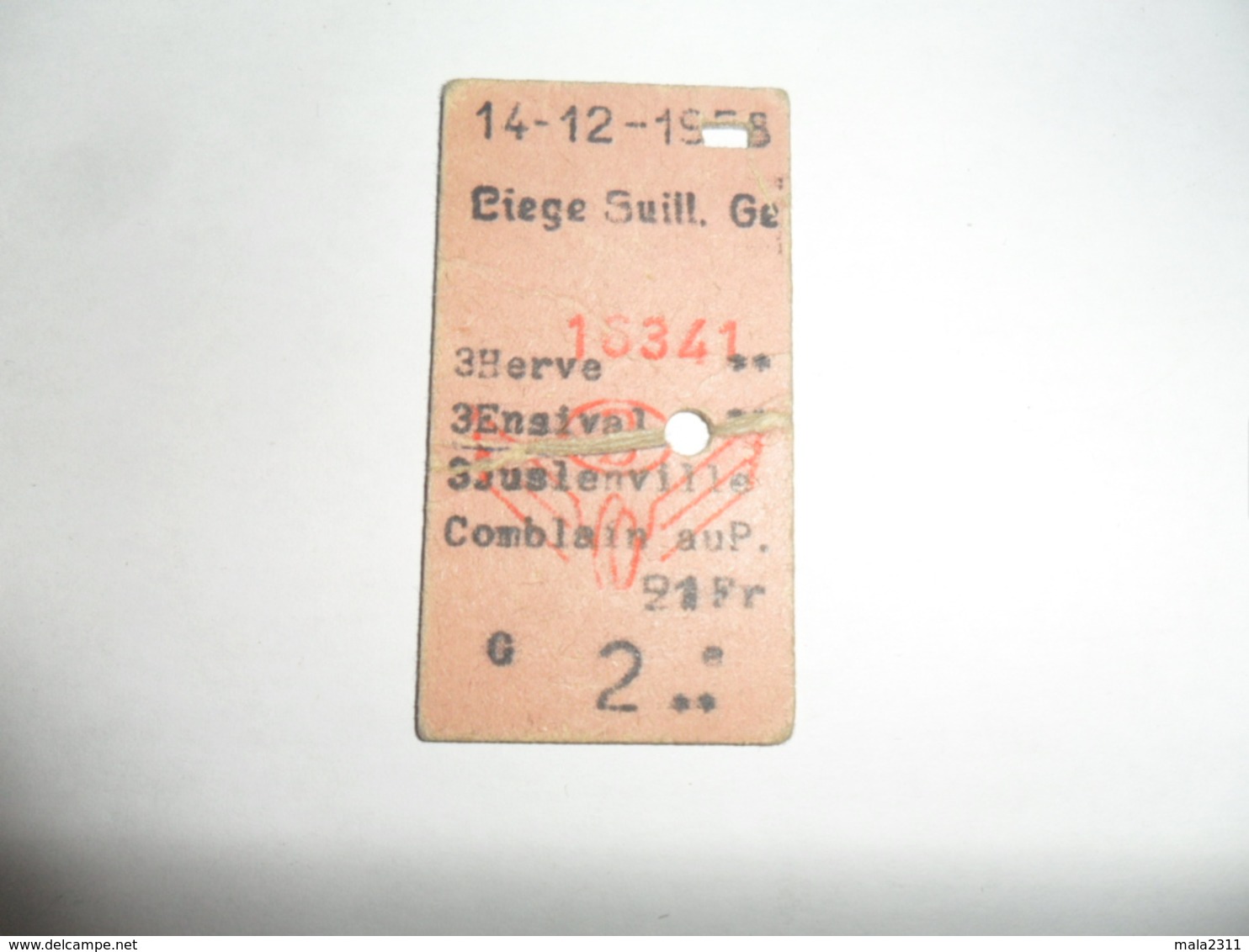 ANCIEN TICKET DE TRAIN /   LIEGE COMBLAIN AU PONT  / 1958 - Autres & Non Classés