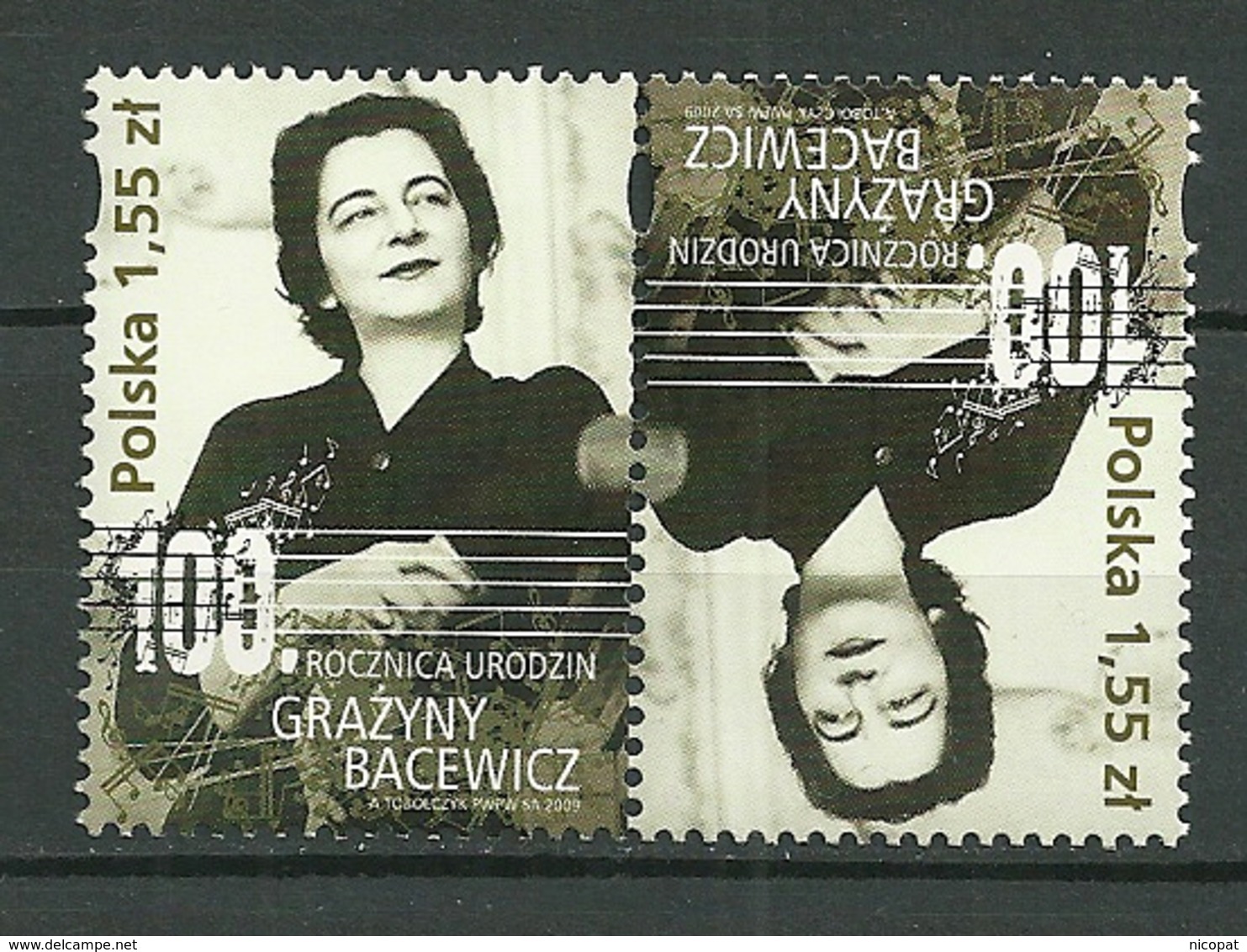 POLAND MNH ** 4156 Tête Bêche MUSIQUE GRAZYNA BACEWICZ Musicien Violoniste Violon - Neufs