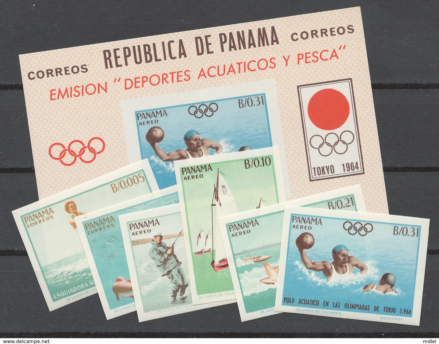 Panama 1964 Mi# 740-45+ Bl.22** AQUATIC SPORTS, OLYMPIC GAMES TOKYO 64 - Panama