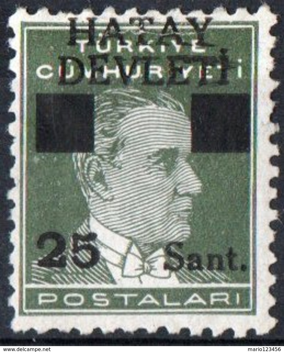 HATAY, COMMEMORATIVO, KEMAL ATATURK, SOPRASTAMPATO, 1939, FRANCOBOLLO NUOVO (MLH*), Scott 2 - Ungebraucht