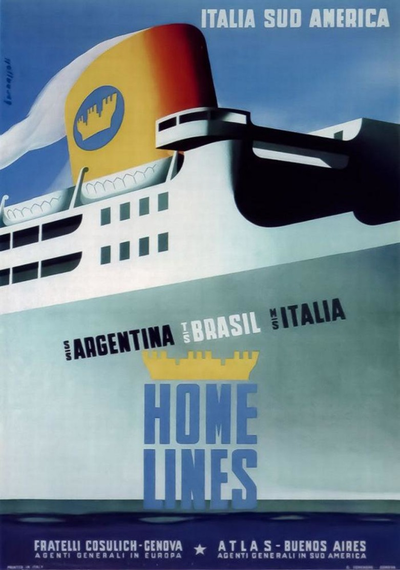 Italian Navigation Postcard Home Lines Argentina-Brasil-Italia 1950 - Reproduction - Advertising