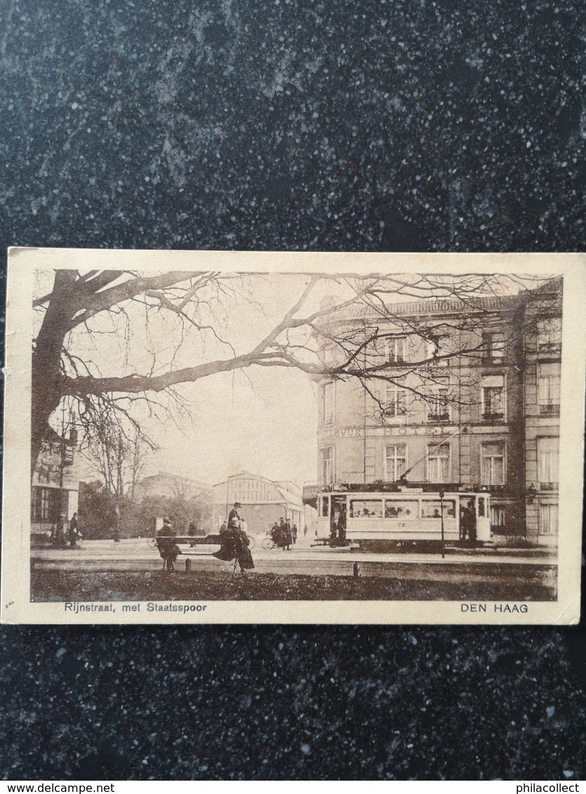 Den Haag ('s Gravenhage) Rijnstraat Met Staatsspoor En Fraaie Tram Gelopen 1923 - Den Haag ('s-Gravenhage)