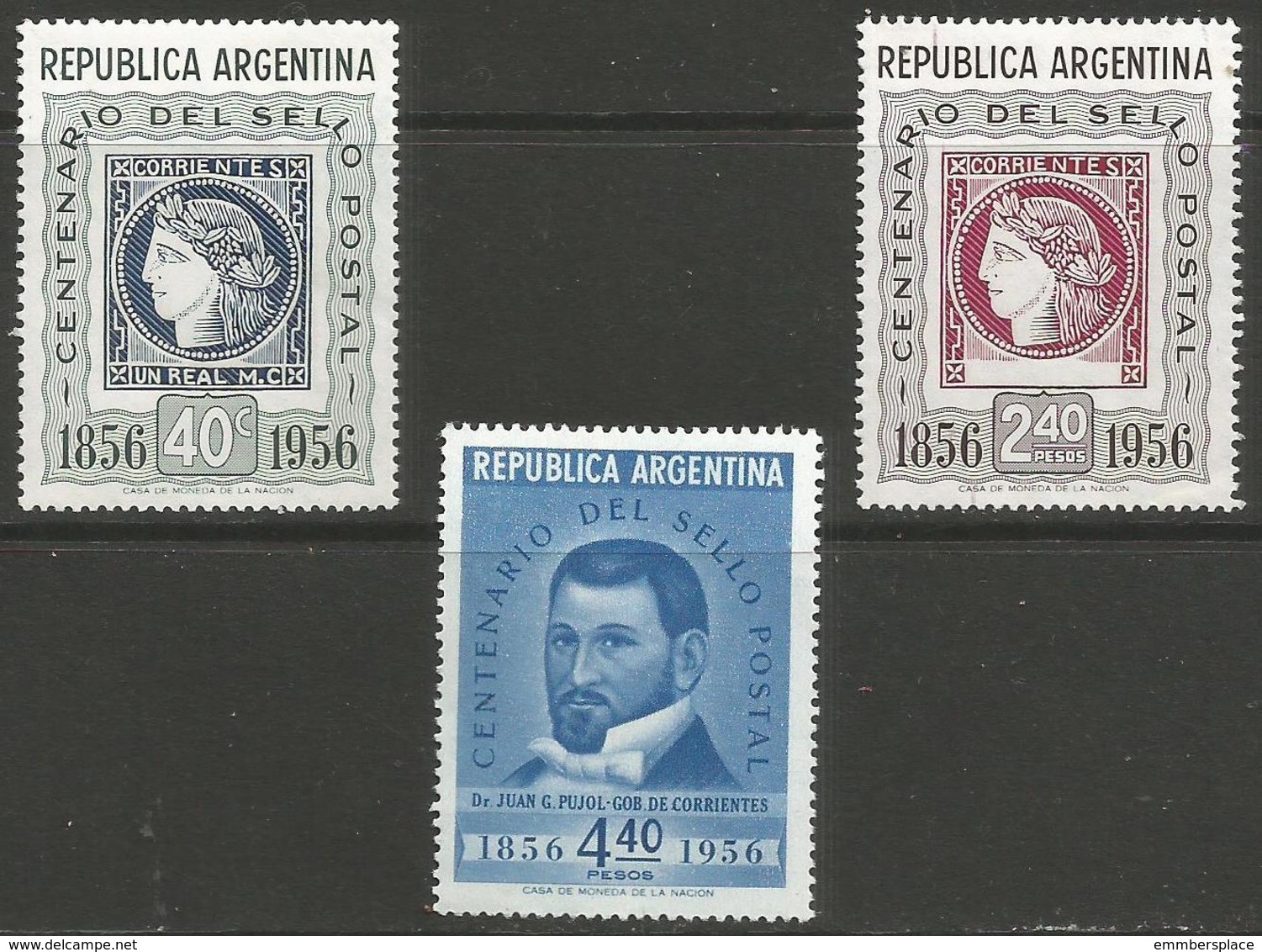 Argentina - 1956 Stamp Centenary MNH *   Sc 651-3 - Unused Stamps