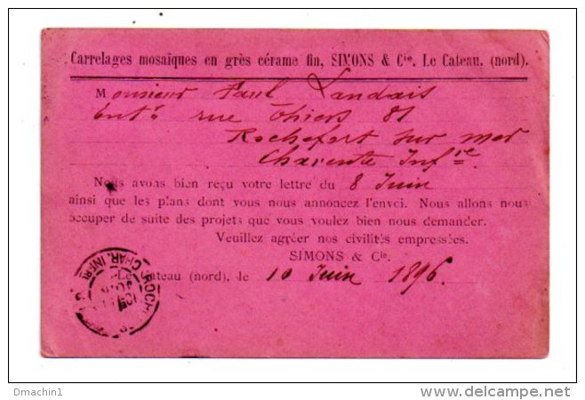 France - Affranchissement  -1896-carte Entête Simons&amp;Cie-Le Cateau- Voir état - Autres & Non Classés