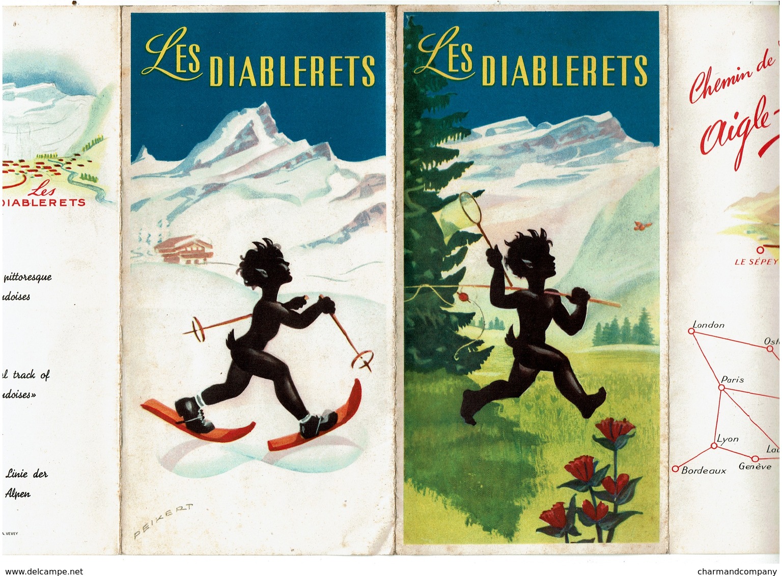 Dépliant Touristique C1950 - SUISSE Les Diablerets - Illustration Signée Peikert - 5 Scans - Dépliants Turistici