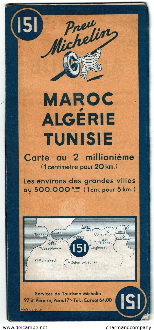 Carte Michelin 1949 N° 151 - Maroc - Algérie - Tunisie - 3 Scans - Cartes Routières