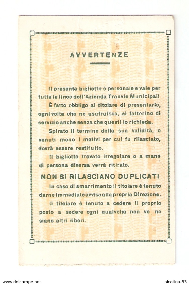 BIGLI--0007-- TRANVIE MUNICIPALI TORINO - TESSERA GRATUITA DI SERVIZIO - ANNO 1943/1944 - Europa