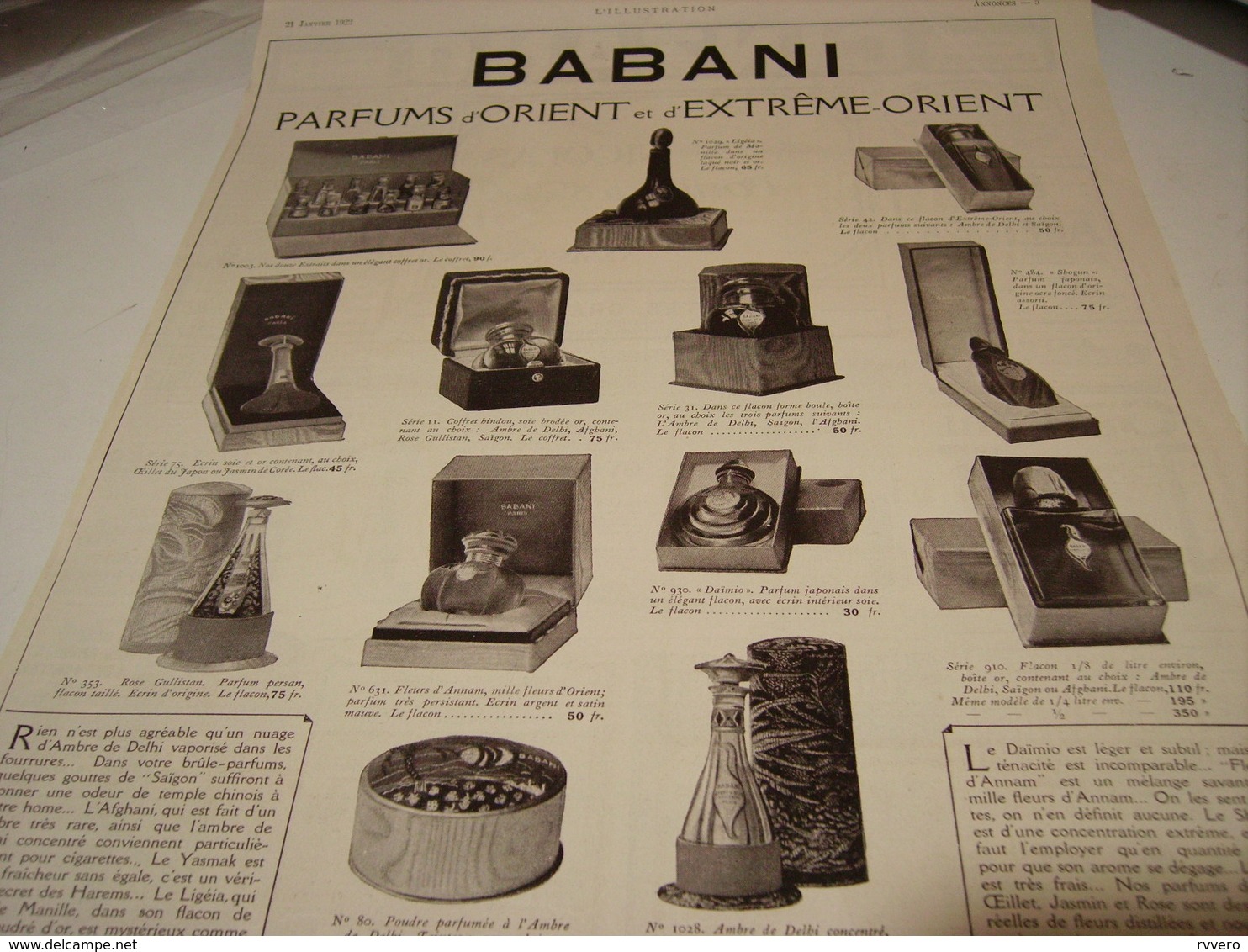 ANCIENNE PUBLICITE PARFUM D ORIENT ET EXTREME  DE BABANI 1922 - Autres & Non Classés