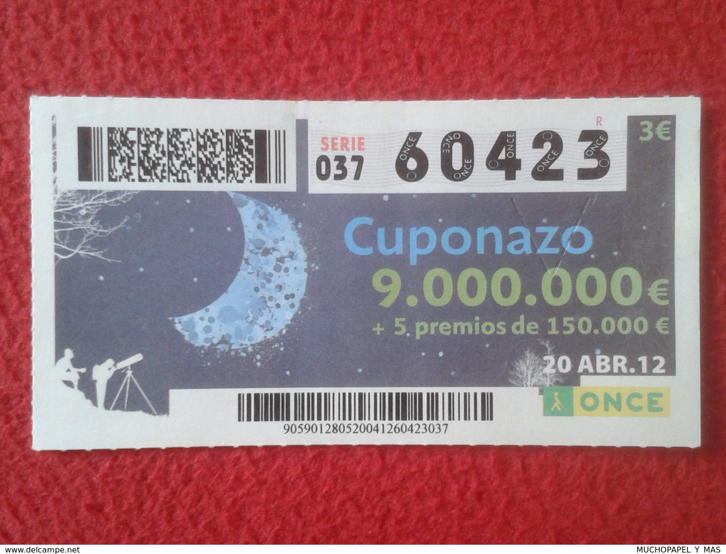 CUPÓN DE ONCE SPANISH LOTTERY CIEGOS SPAIN LOTERÍA ESPAÑA ESPAGNE 2012 LUNA MOON LUNE TELESCOPIO NOCHE NIGHT VER FOTO - Loterijbiljetten