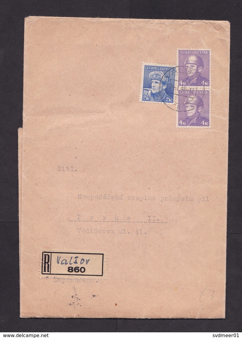 Czechoslovakia: Registered Cover, 1946, 3 Stamps, Military, Soldier, Improvised R-label (minor Creases) - Brieven En Documenten