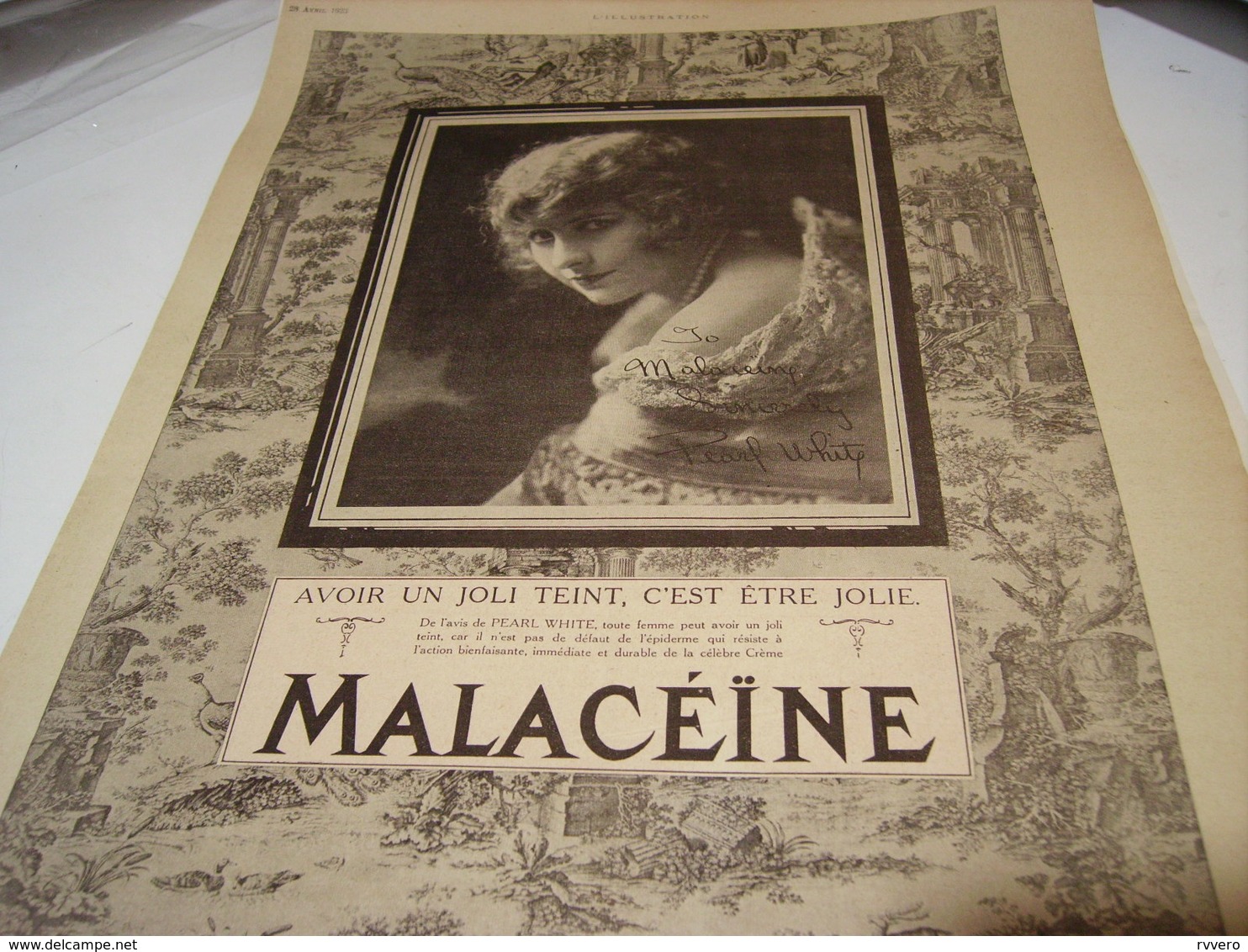 ANCIENNE PUBLICITE CREME   MALACEINE AVEC PEARL WHITE 1923 - Autres & Non Classés