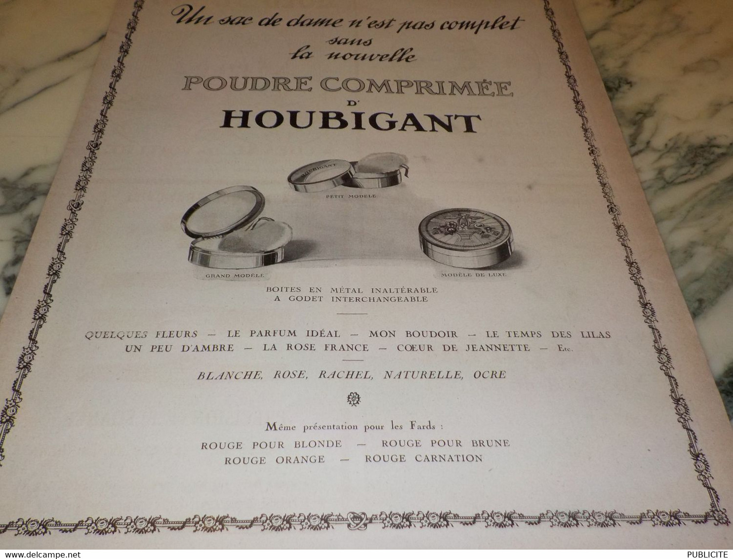 ANCIENNE PUBLICITE POUDRE COMPRIMEE DE HOUBIGANT 1923 - Autres & Non Classés