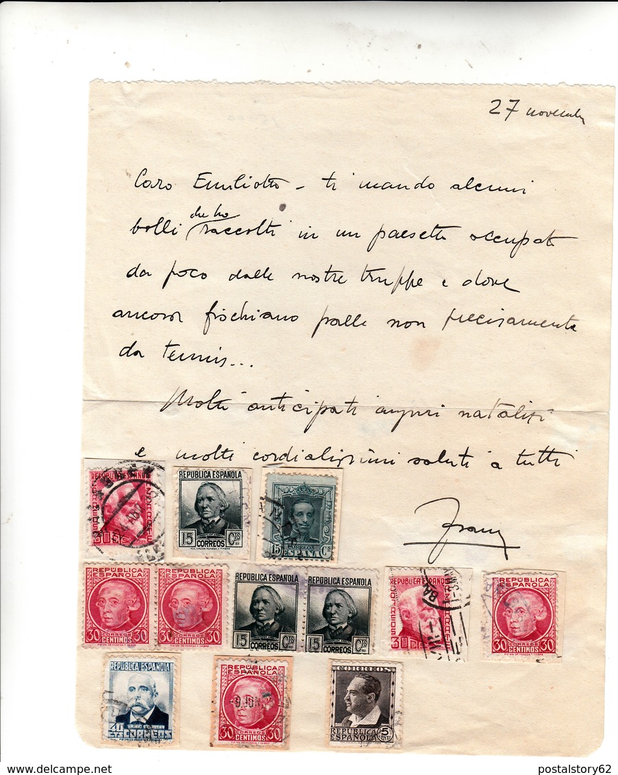 Francobolli  Inviati Da Militare Durante Guerra Di Spagna, Con Testo - Storia Postale