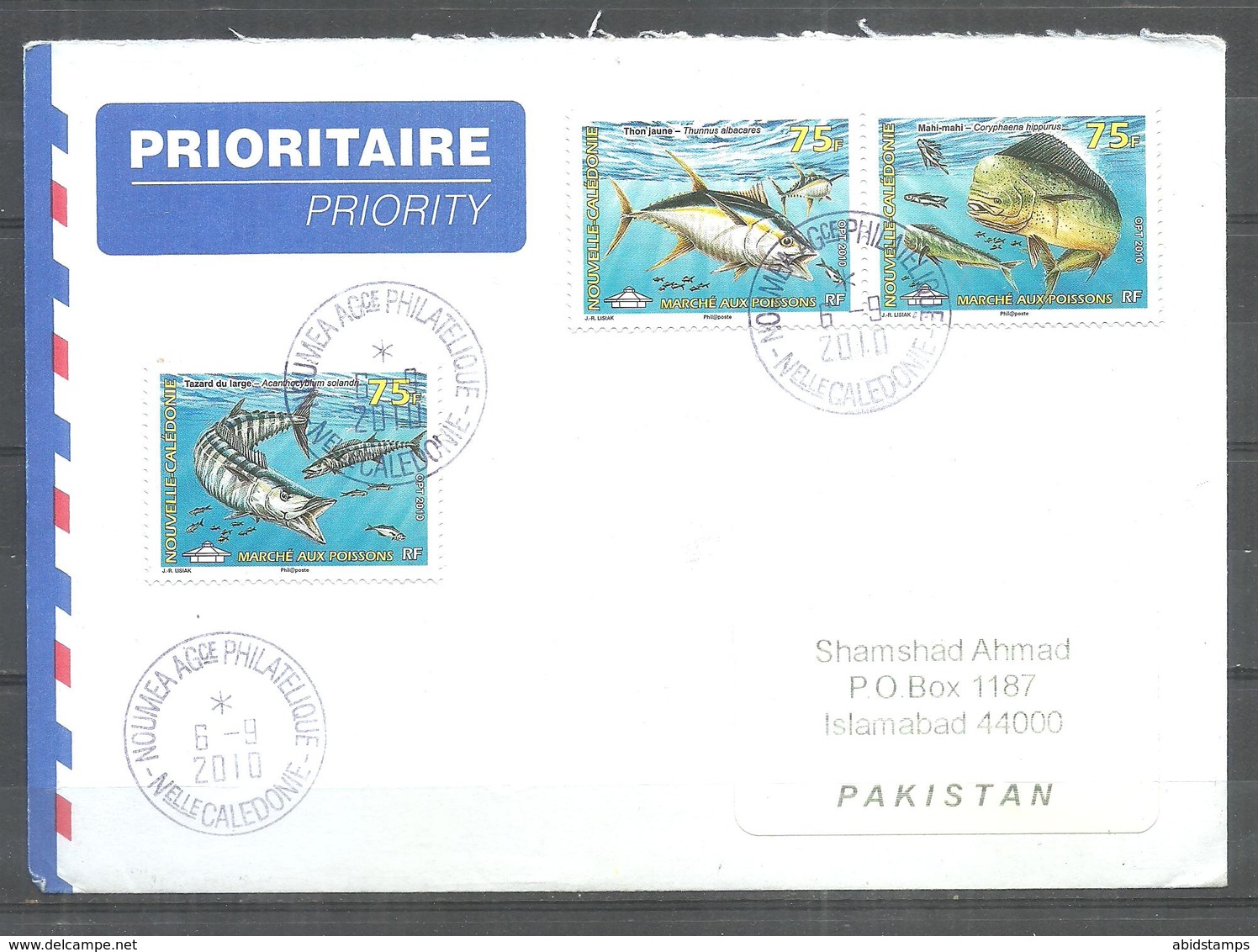 USED AIR MAIL COVER  NEW CALEDONIA TO PAKISTAN FISHES - Other & Unclassified