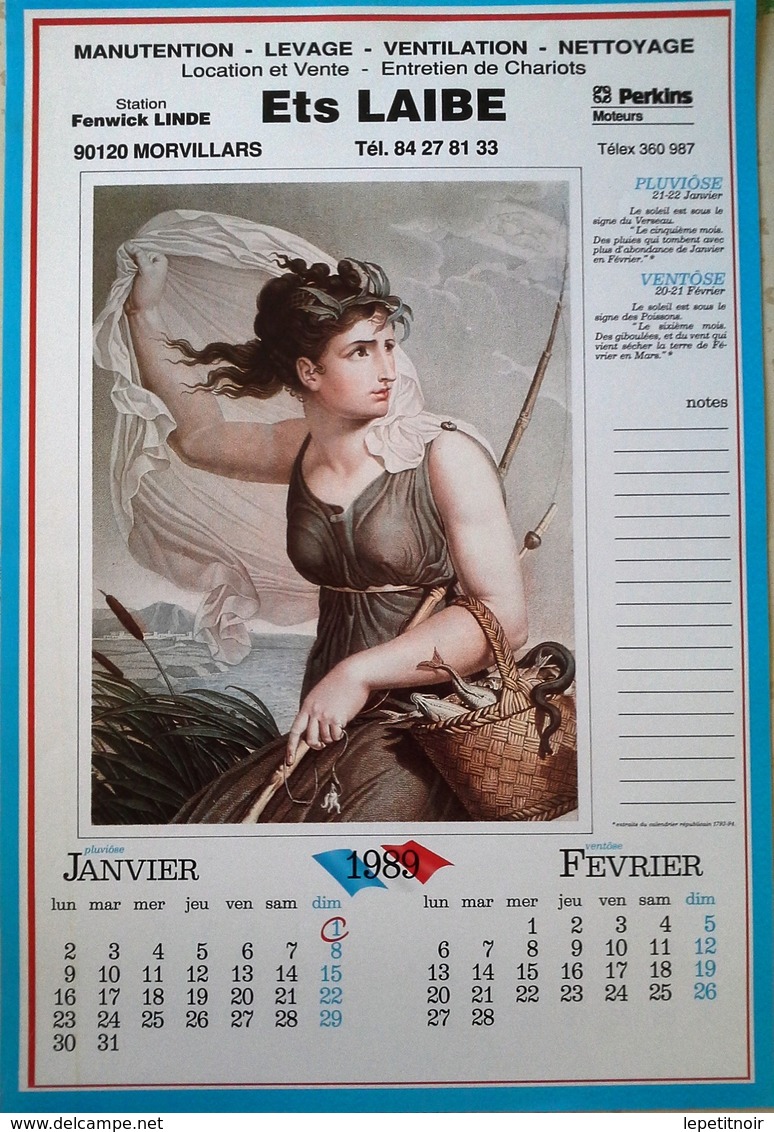 Calendrier Révolutionnaire 1989 Illustration Femme Nue Peinture Louis Lafitte - Tamaño Grande : 1981-90