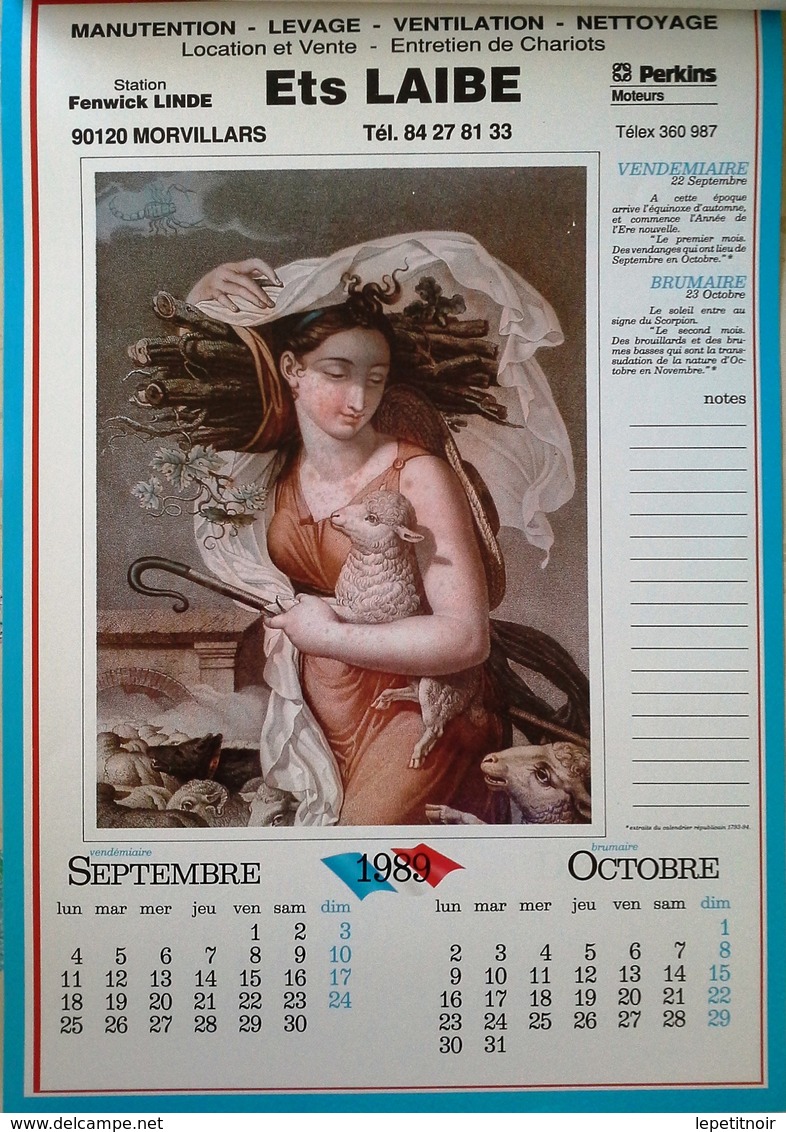 Calendrier Révolutionnaire 1989 Illustration Femme Nue Peinture Louis Lafitte - Big : 1981-90