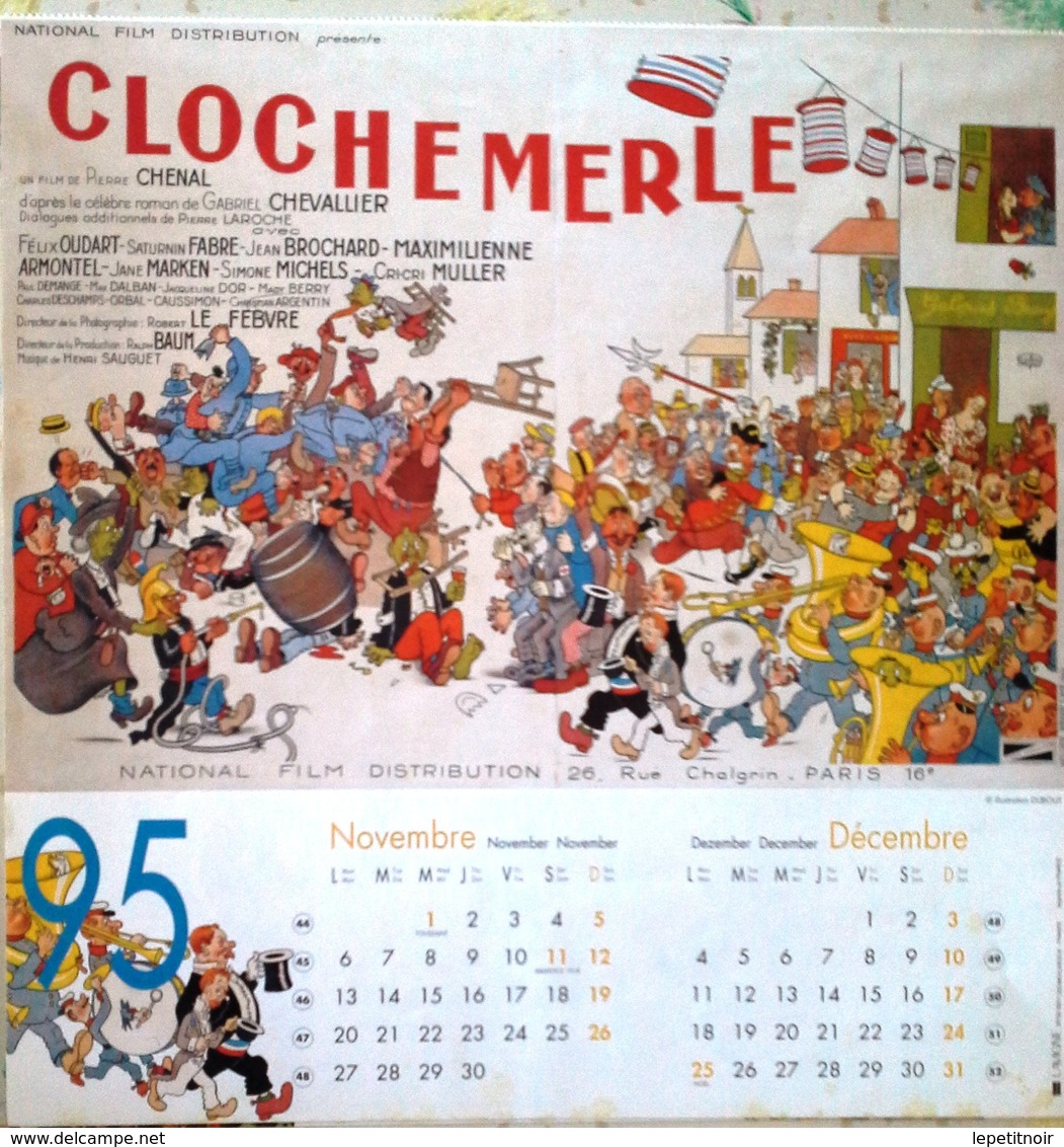 Extrait Calendrier 1995 Illustration Albert Dubout (4 Pages) Film Marius César Clochemerle Manon Des Sources - Grand Format : 1991-00