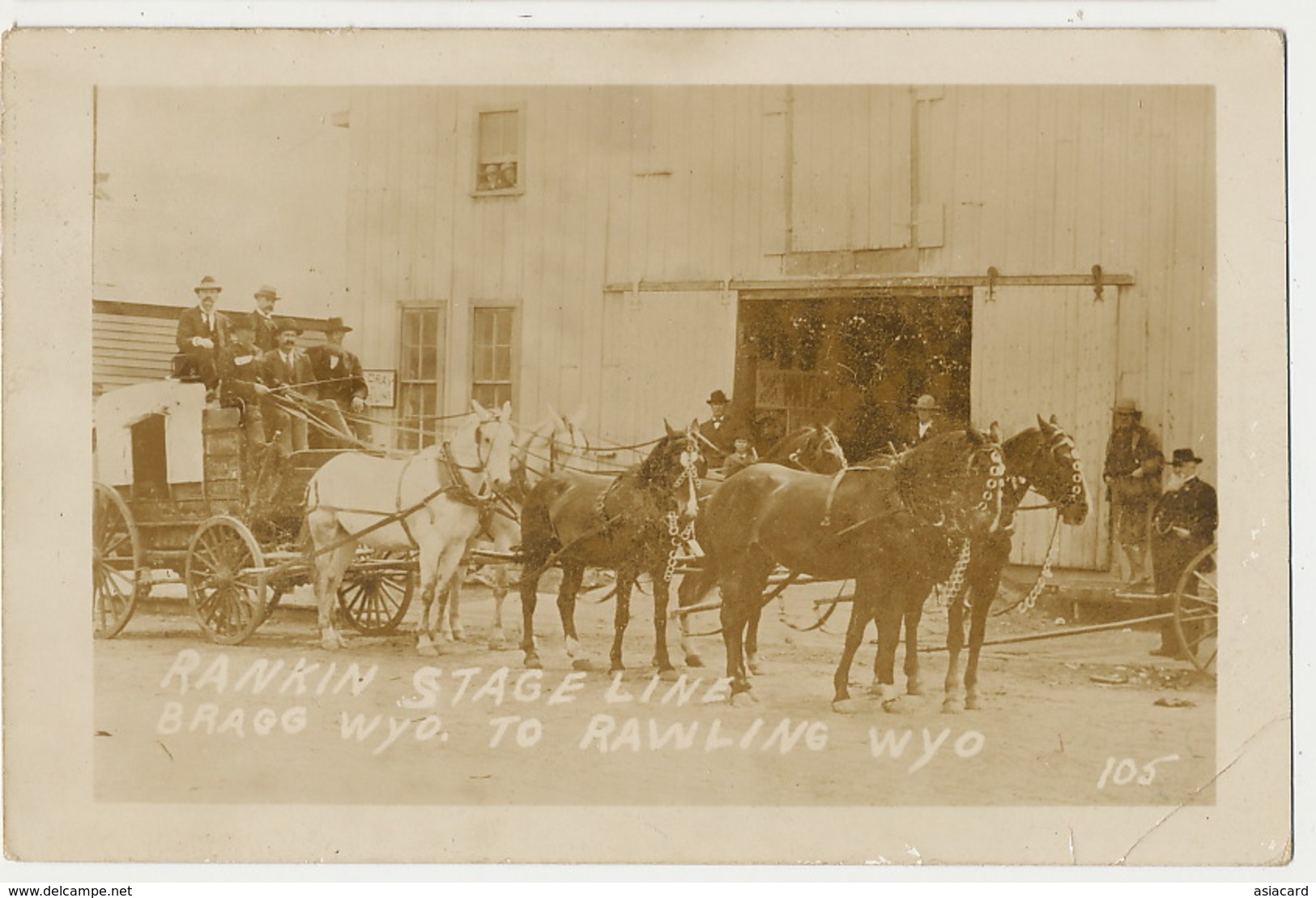 Real Photo Rankin Stage Line Bragg Wyo. To Rawling Wyo.  Horse Cart 6 Horses Diligence 6 Chevaux - Autres & Non Classés