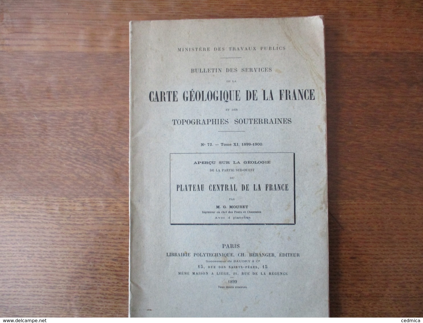 APERCU SUR LA GEOLOGIE DE LA PARTIE SUD-OUEST DU PLATEAU CENTRAL DE LA FRANCE M.G.MOURET 1899 4 CARTES - 1801-1900