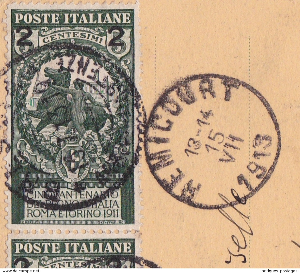 Carte Postale Brescia Italia 1913 Remicourt Belgique Verona Anniversario Dell'Unità D'Italia - Autres & Non Classés