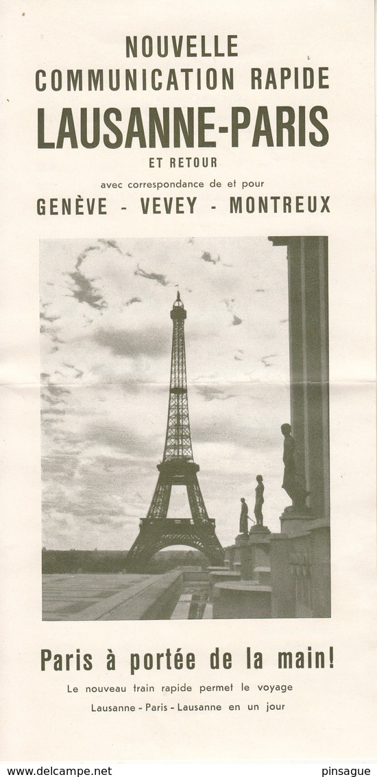 LAUSANNE - PARIS  Et Retour  Genéve - Vevey - Montreux  Avec HORAIRE  En 1952  Et Prix Du Billets - Eisenbahnen