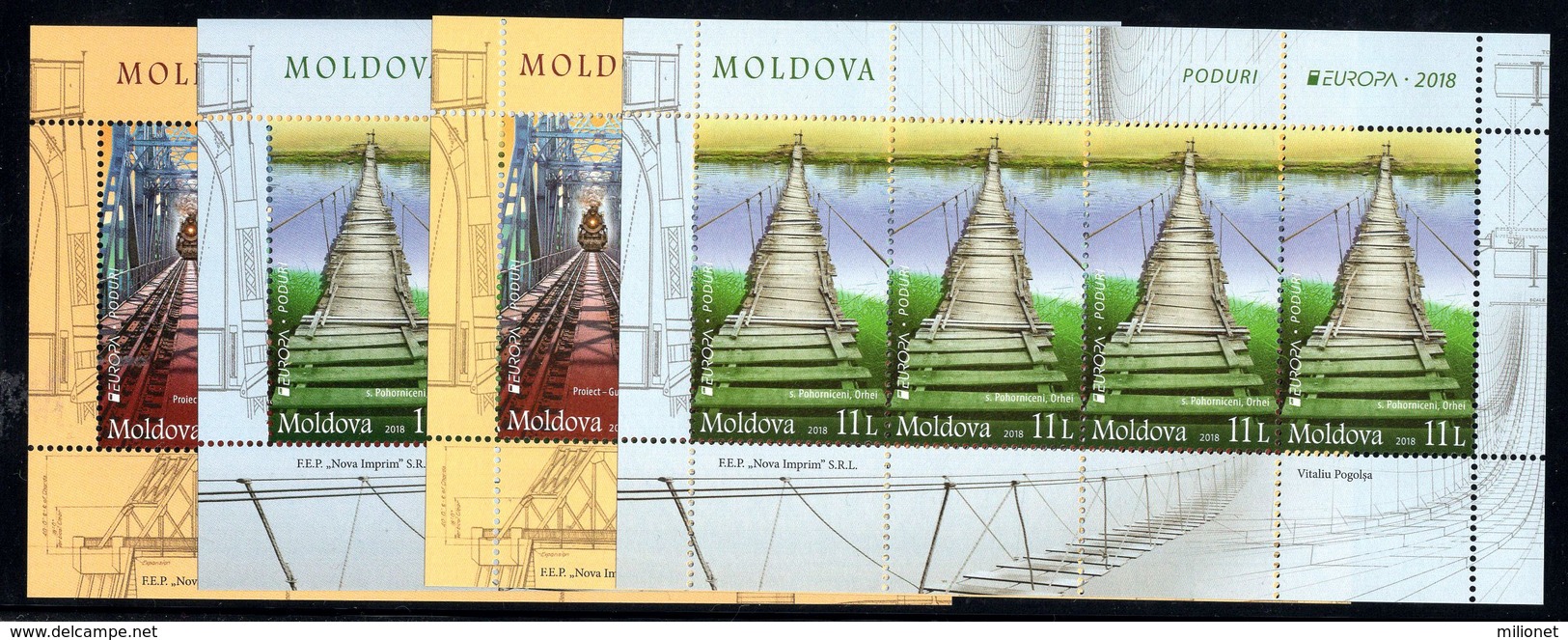 SALE!!! Moldova Moldavia Moldavie Moldawien 2018 EUROPA BRIDGES 2 X 2 Different Booklet Panes - SEE PERFORATION - MNH ** - 2018