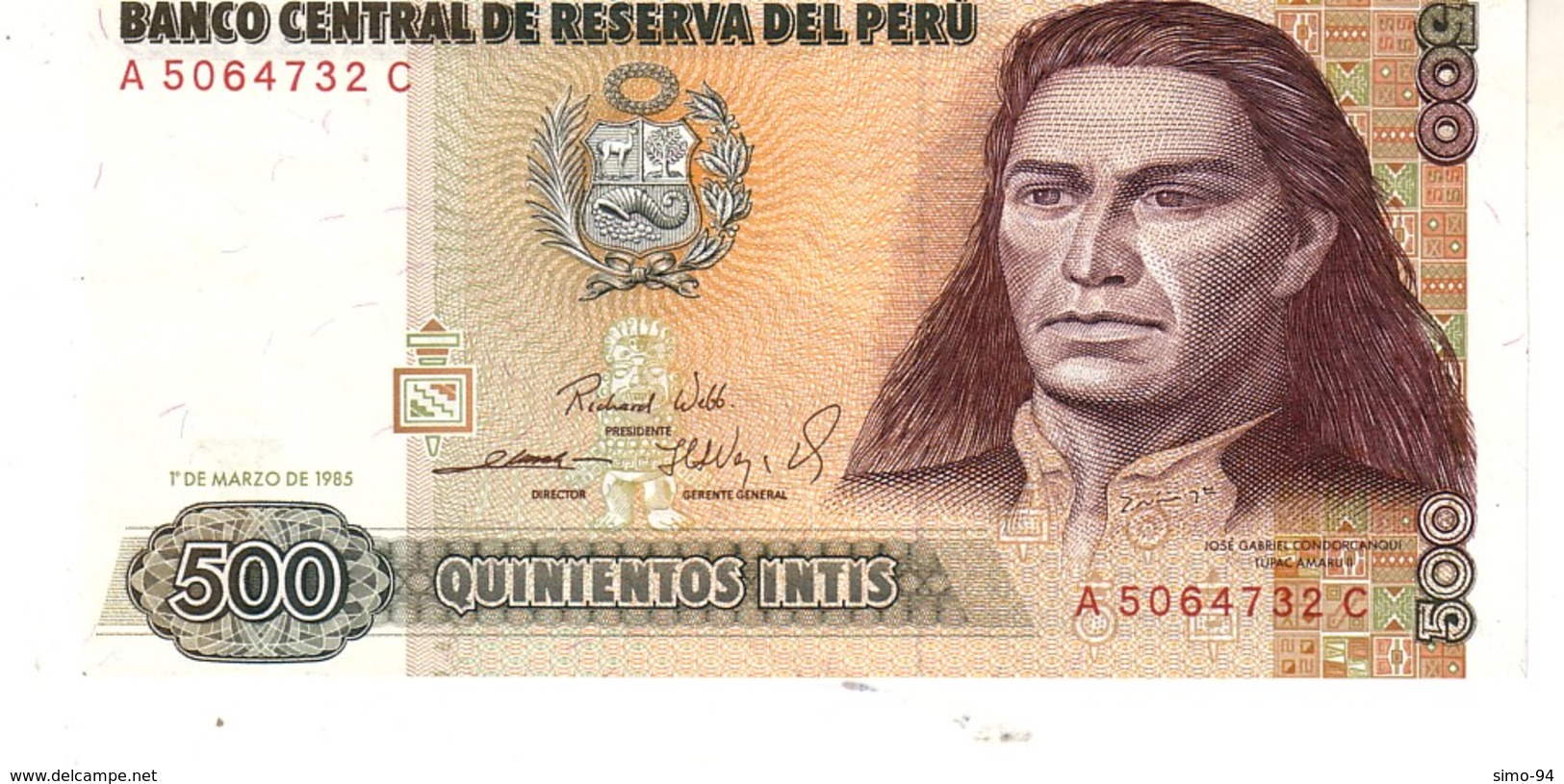 Peru P.134 500 Intis 1985  Unc - Perù