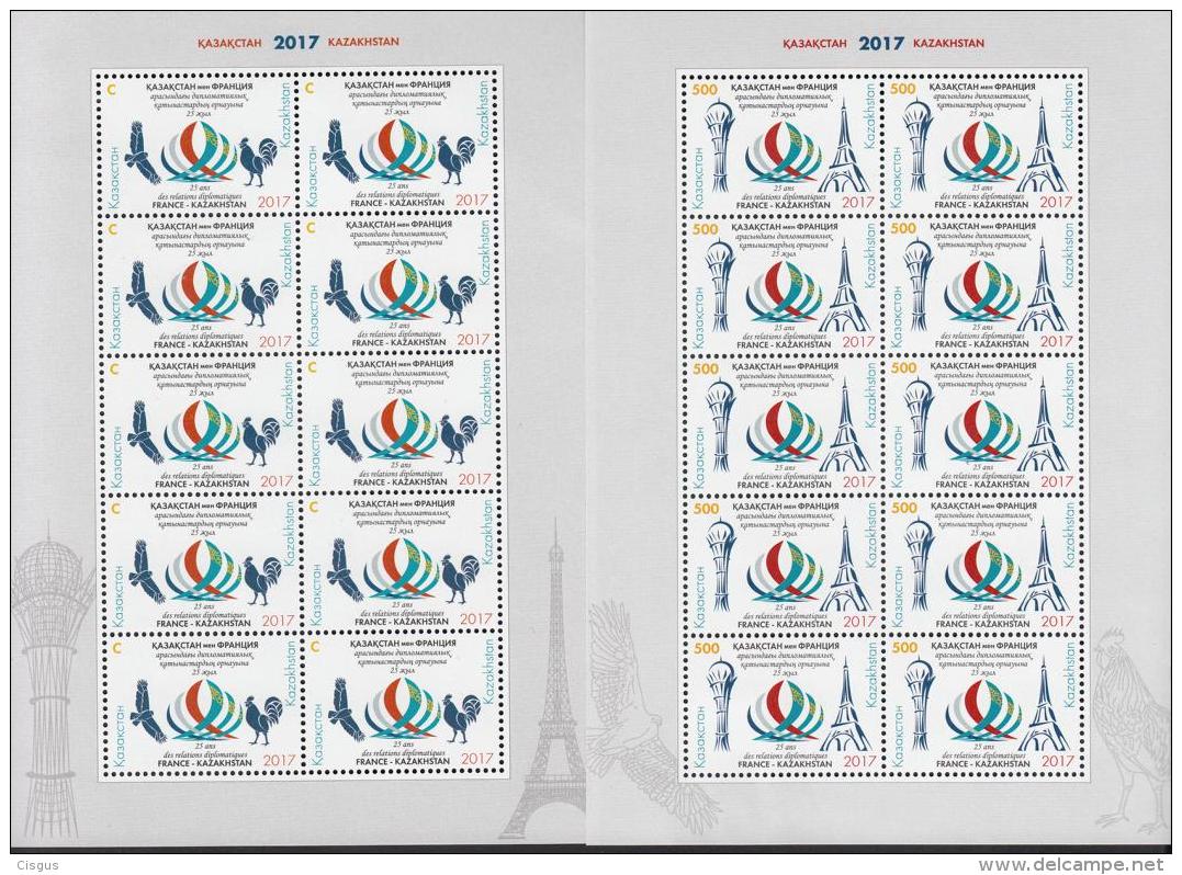 Kz 1045-46  KB 25 Y. Dipl Relation With France Sheet Set Of 10 2017 - Kazakistan