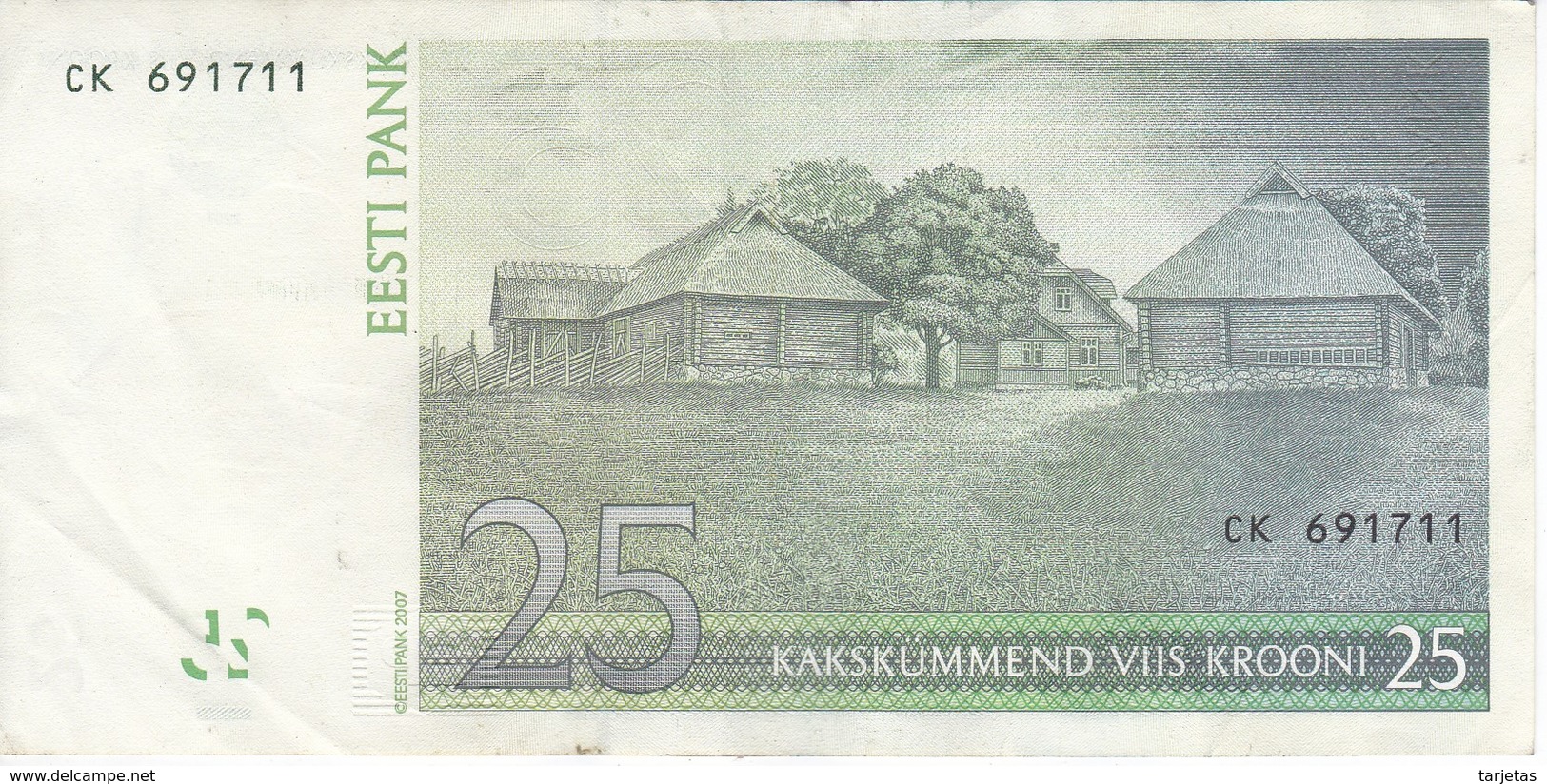 BILLETE DE ESTONIA DE 25 KROONI DEL AÑO 2007 SERIE CK (BANK NOTE) - Estonia