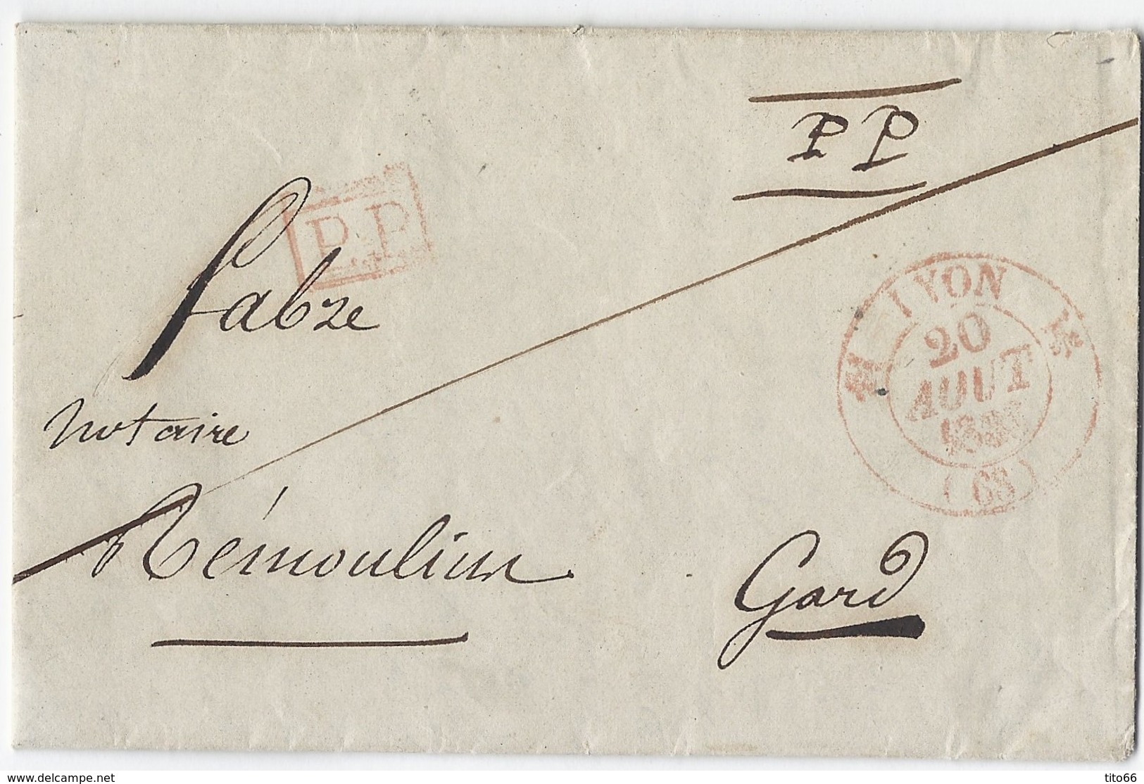 Jolie Lettre Avec Correspondance De LYON Vers Rémoulins En PP 20 Aout 1833 - 1801-1848: Précurseurs XIX