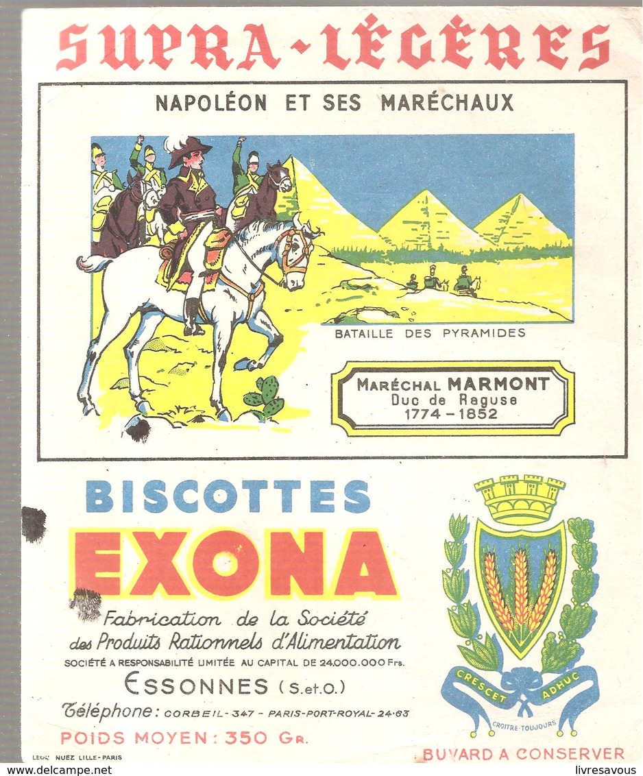 Buvard EXONA Biscottes Napoléon Et Ses Maréchaux Maréchal MARMON 1774-1852 Duc De Raguse - Biscottes