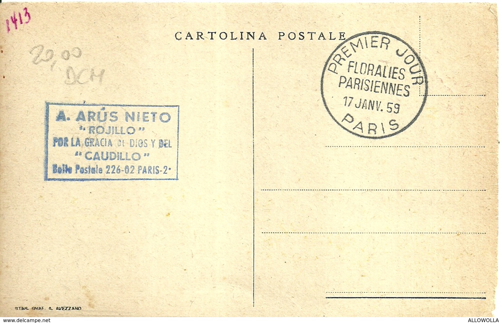 1098 " PREMIER JOUR FLORALIES PARISIENNES 17 JANV. '59-CART. TORINO 1928 " CARTOLINA POSTALE ORIGINALE SPEDITA - Demonstrations