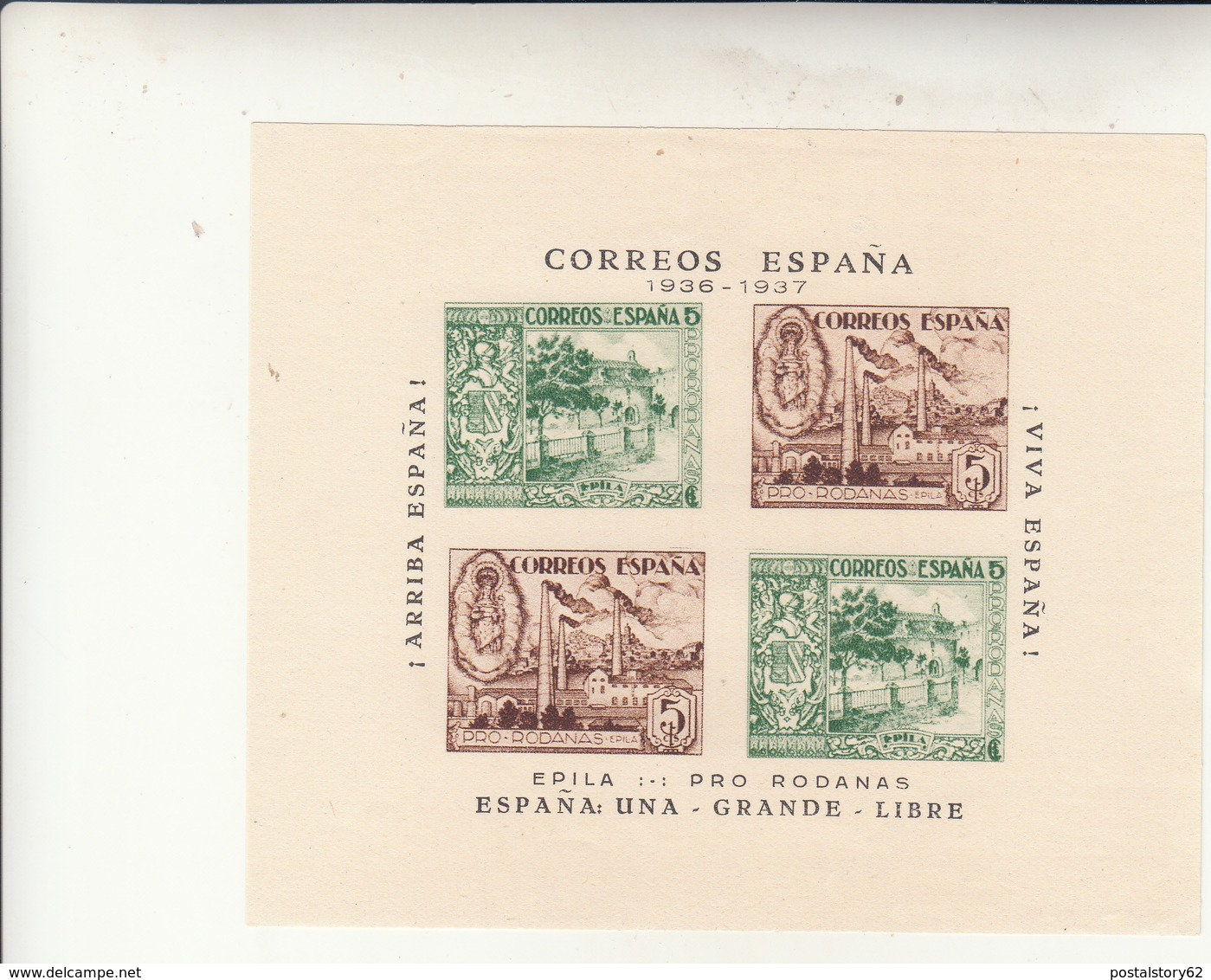 Spagna, Guerra Civile. 5 Cent. Dos Hojas Bloques Epila 1936 Pro Rodanas - Storia Postale