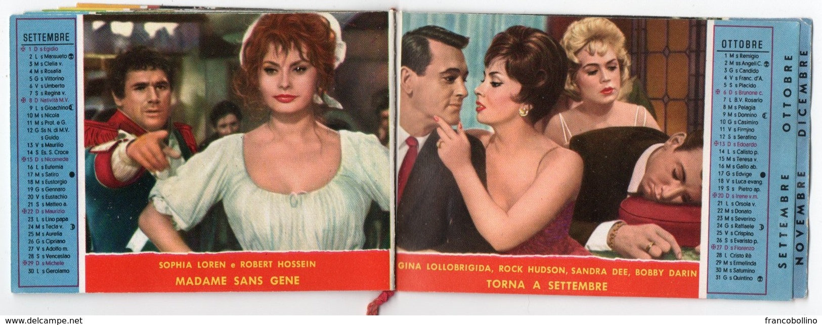 CALENDARIETTO DA BARBIERE CINE RIBALTA 1963 / CINEMA/SOPHIA LOREN / BRIGITTE BARDOT / GINA LOLLOBRIGIDA / PAUL NEWMAN / - Formato Piccolo : 1961-70