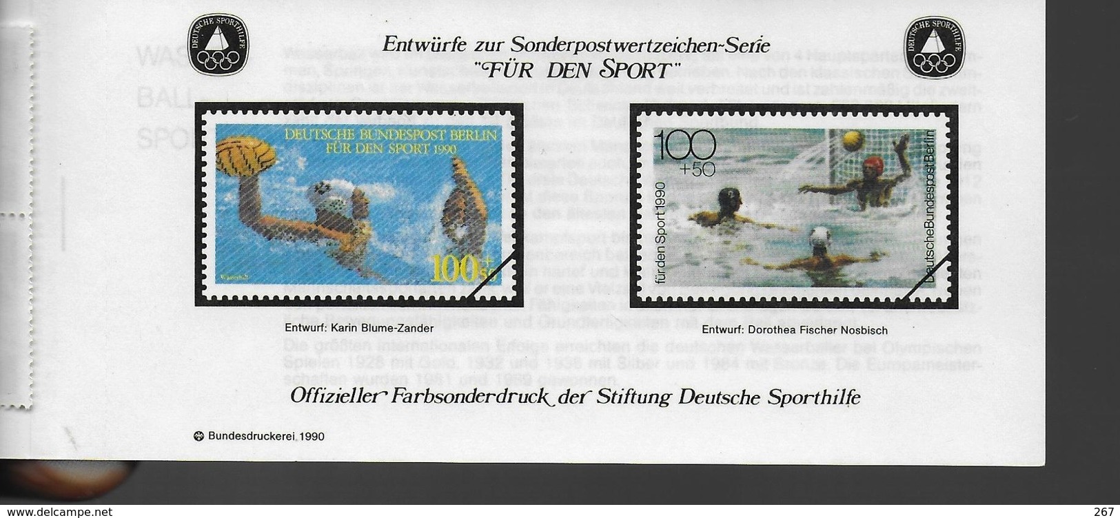 ALLEMAGNE  BERLIN   Carnet  N° 825 1er Jour 1990 Water Polo - Water-Polo