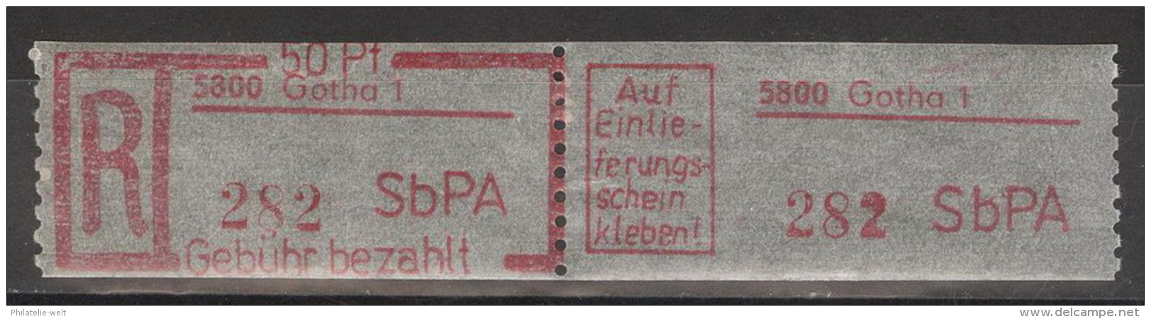 DDR SbPÄ-Einschreibemarkenpaar 5800 Gotha 1 ** Postfrisch - Ungebraucht