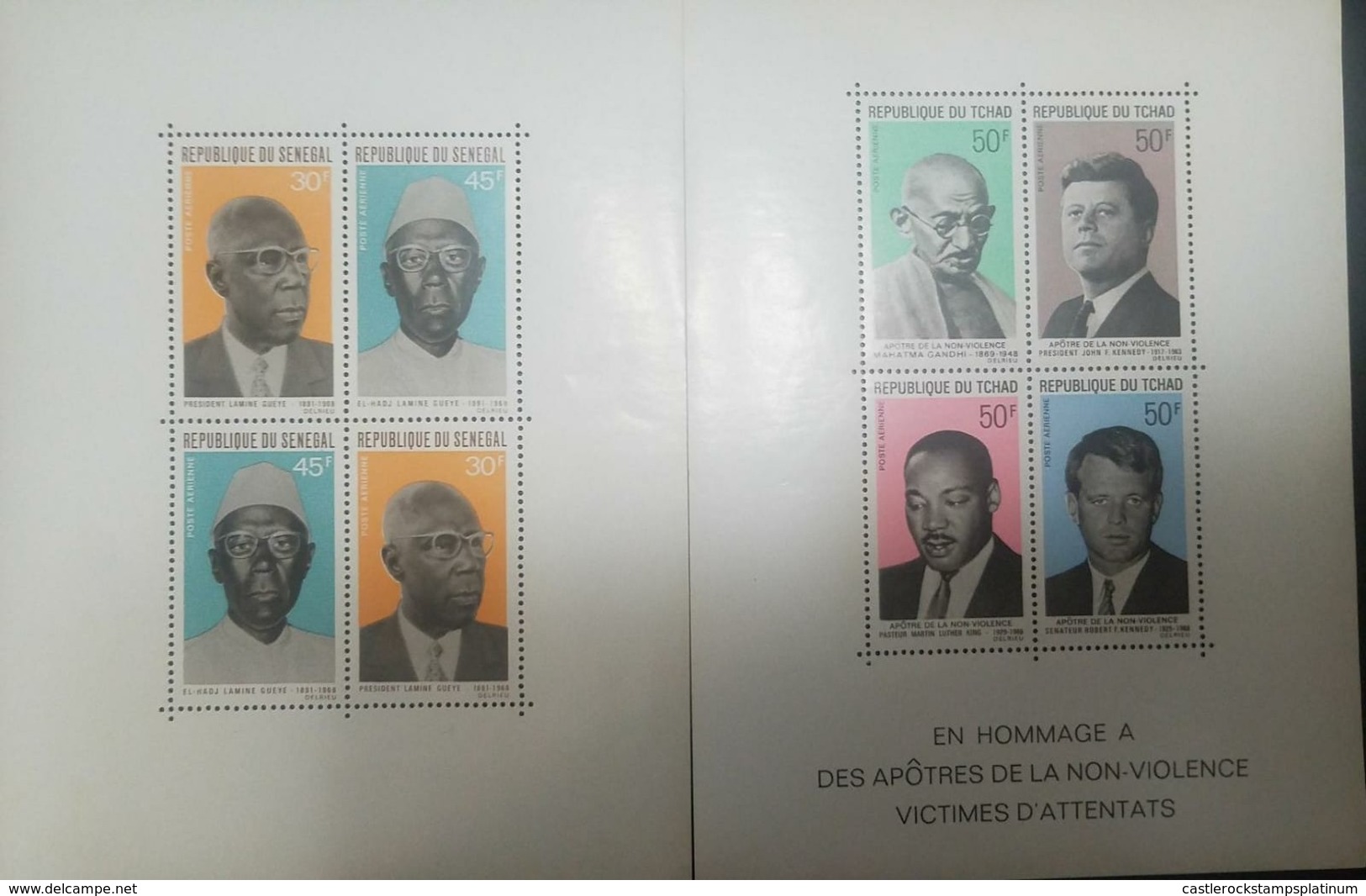 L) 1949 SENEGAL, MAHATMA GHANDI, JOHN KENNEDY, MARTIN LUTHER KING, ROBERT KENNEDY, PRESIDENT LAMINE GUEYE, IN TRIBUTE TO - Senegal (1960-...)