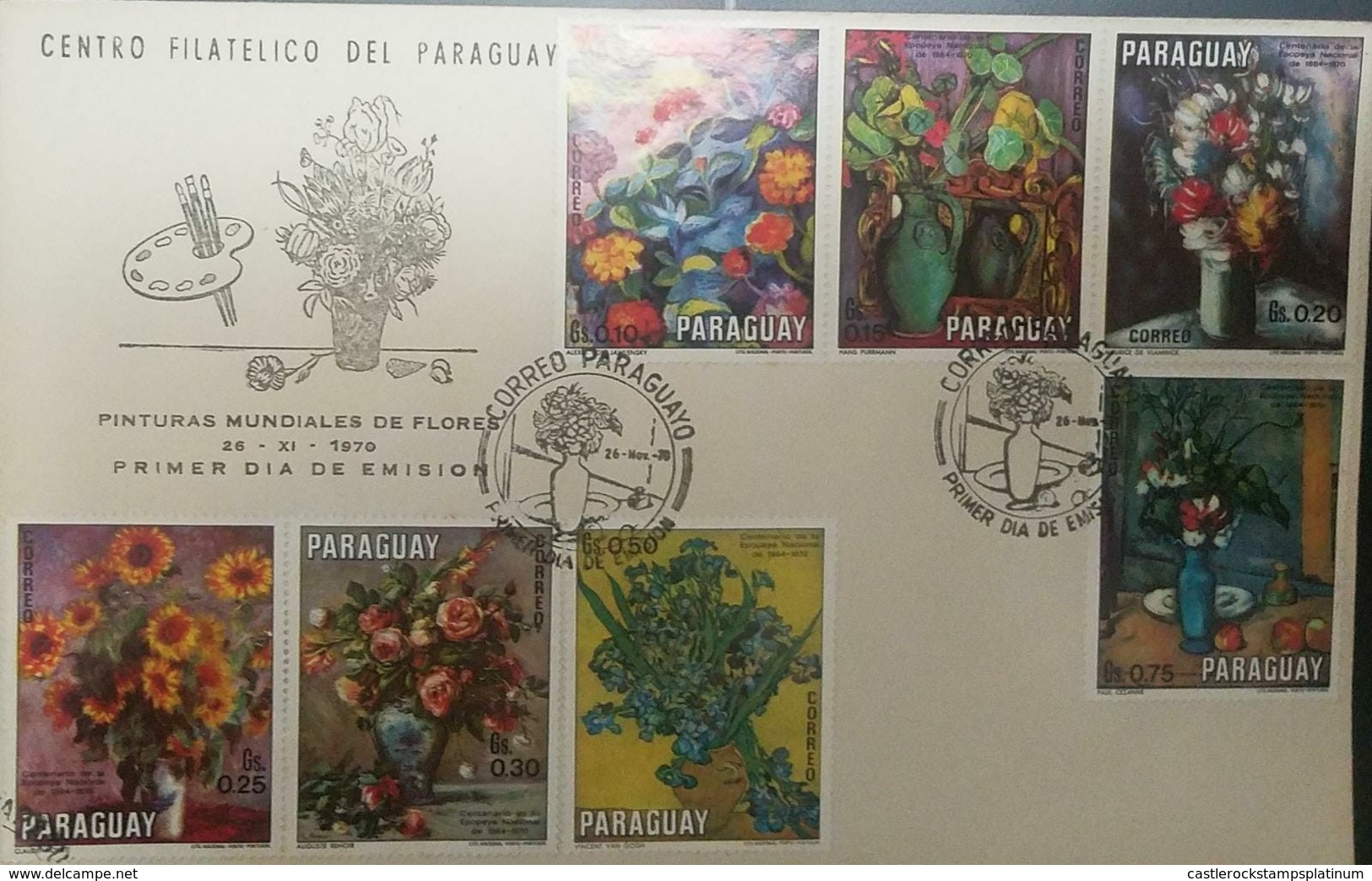 L) 1970 PARAGUAY, WORLD FLOWER PAINTINGS, MULTIPLE STAMPS, NATURE, FLOWERS, FDC - Paraguay