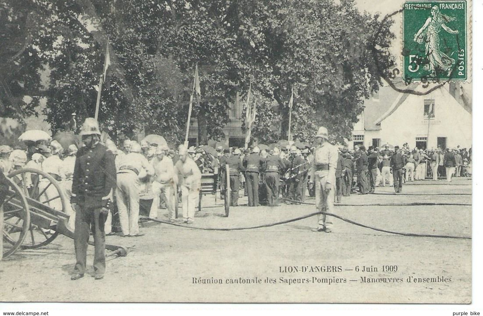 DPT 49 Le Lion D'ANGERS 6 Juin 1909 Réunion Cantonale Des Sapeurs Pompiers Manoeuvres D'Ensemble CPA TBE Rare - Other & Unclassified