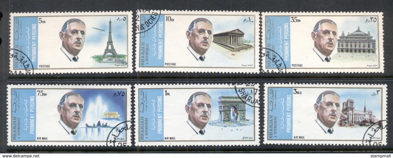 Sharjah 1972 Mi#875-880 Charles De Gaulle & Sights Of Paris CTO - Sharjah