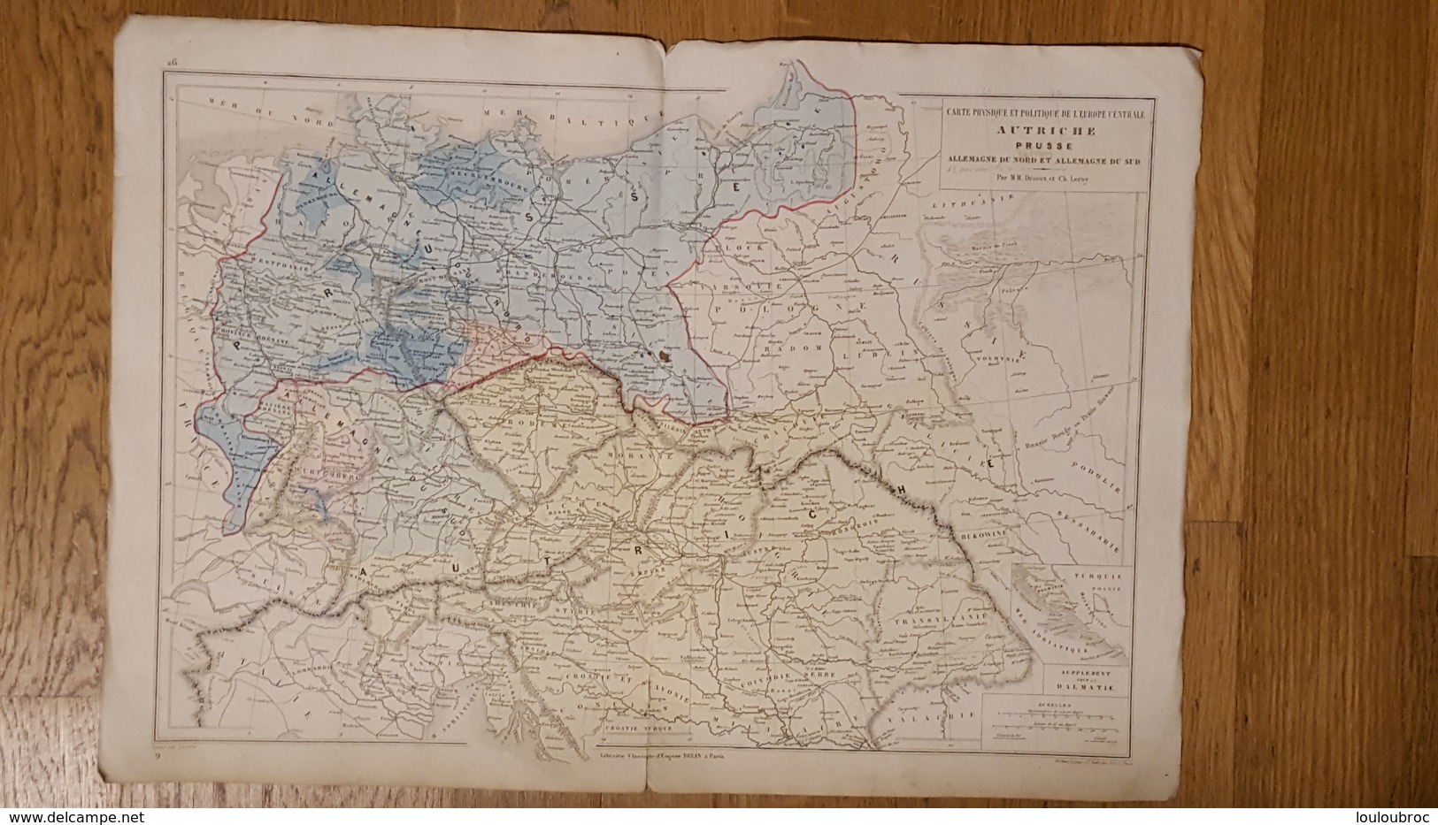 CARTE PHYSIQUE ET POLITIQUE EUROPE CENTRALE PRUSSE AUTRICHE ET ALLEMAGNE PAR DRIOUX ET LEROY 47 X 33 CM - Geographical Maps