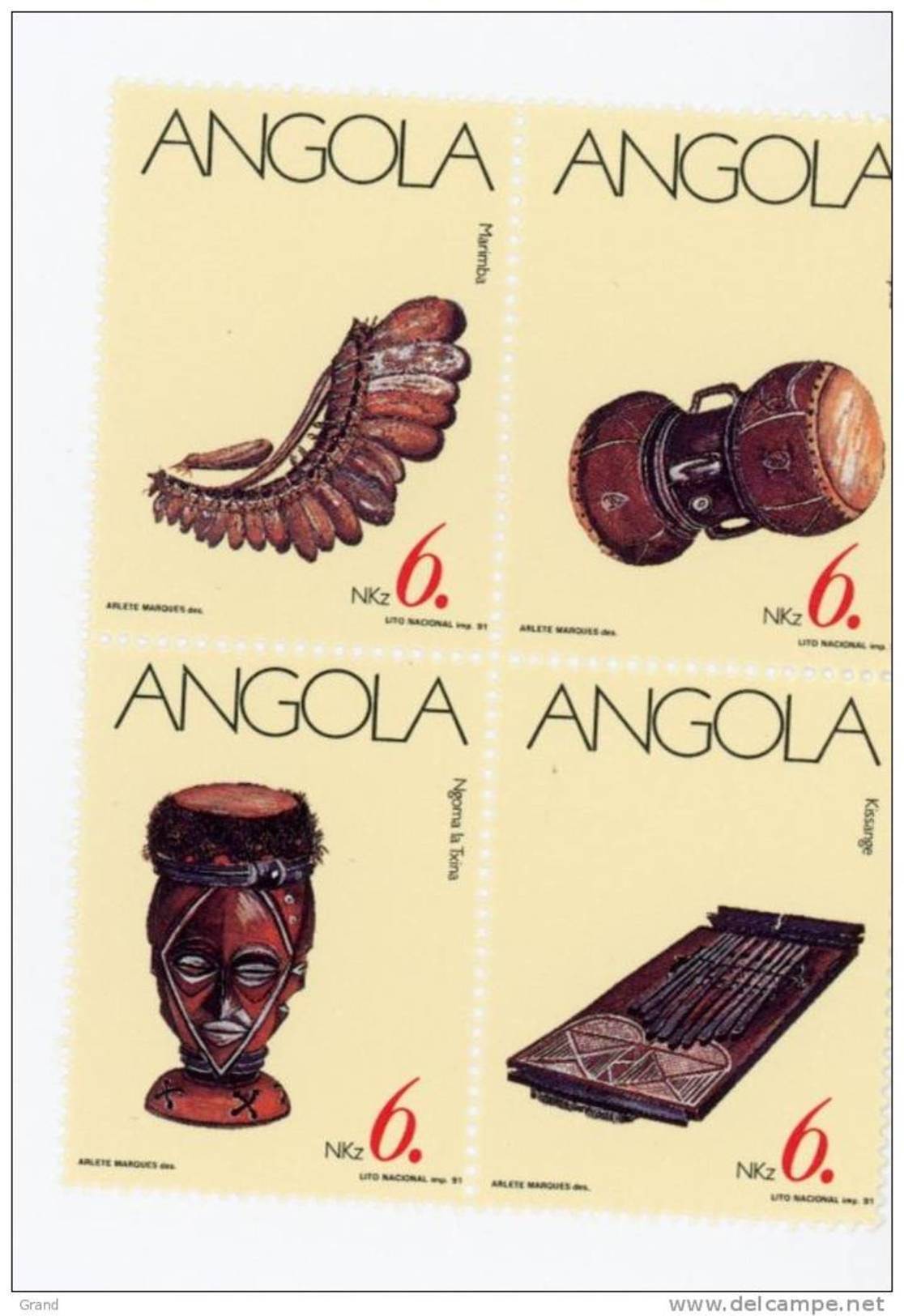 Angola--1991-Instruments De Musique-YT 820/2-feuillet***mnh-valeur 5.50 - Angola
