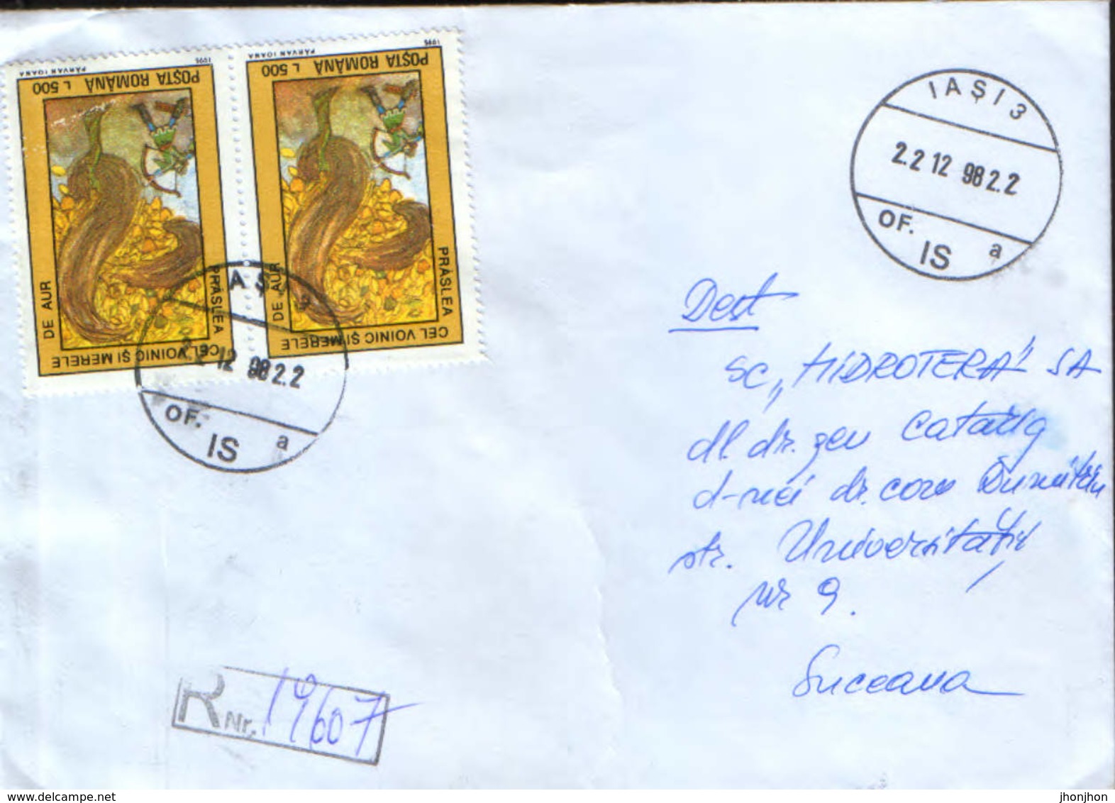 Romania - Registered Letter Circ.in 1998 - Folk Tales - Prâslea The Brave And The Golden Apples  - 2/scans - Lettres & Documents