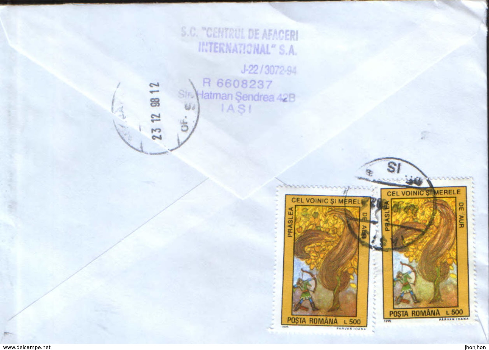 Romania - Registered Letter Circ.in 1998 - Folk Tales - Prâslea The Brave And The Golden Apples  - 2/scans - Lettres & Documents