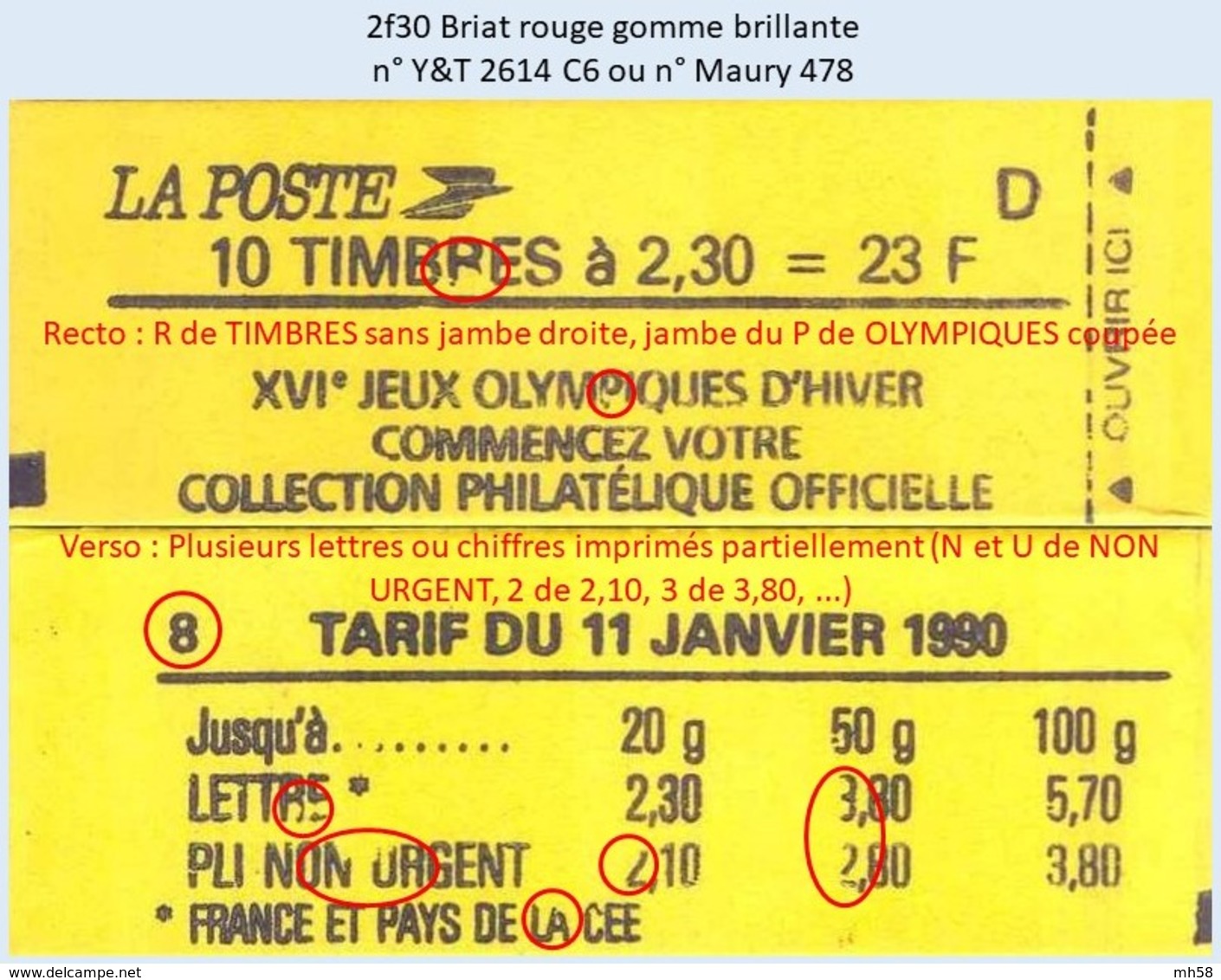 FRANCE - Carnet Conf. 8, Var. Impression Recto Et Verso - 2f30 Briat Rouge - YT 2614 C6 / Maury 478 - Autres & Non Classés